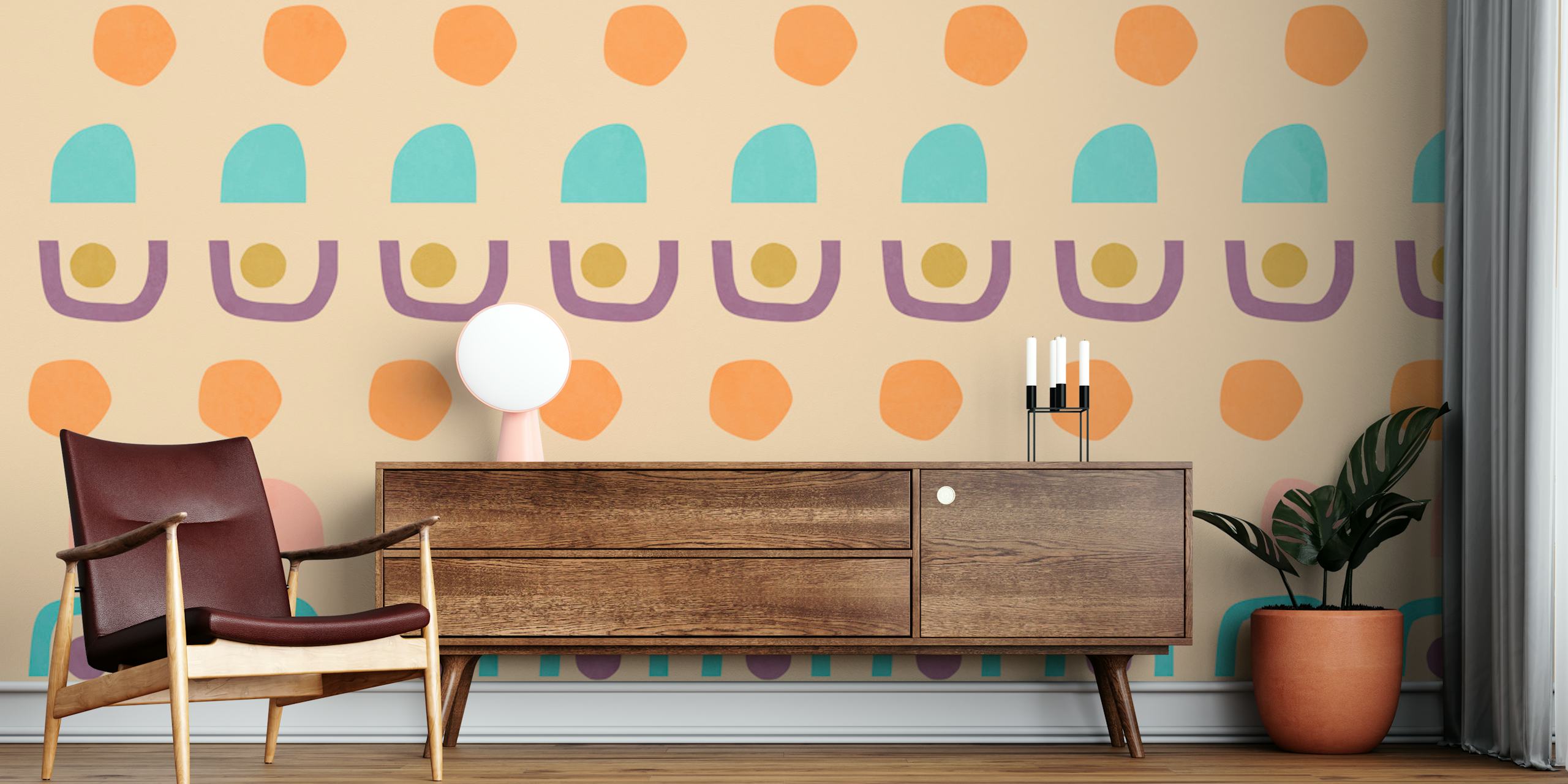 Playful Retro Design papel tapiz en una habitación