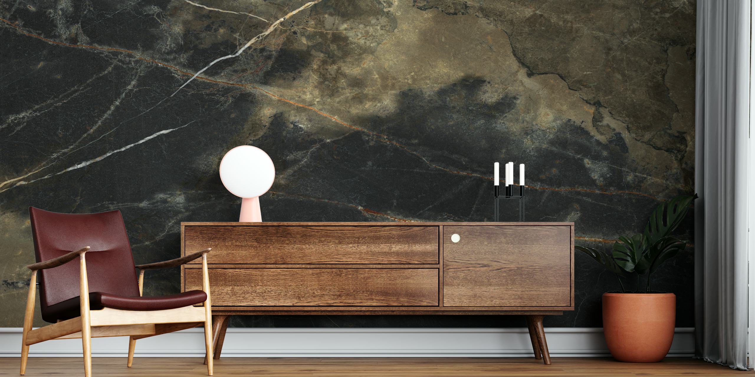 Tapeta Sahara Noir Marble wyeksponowana w pomieszczeniu