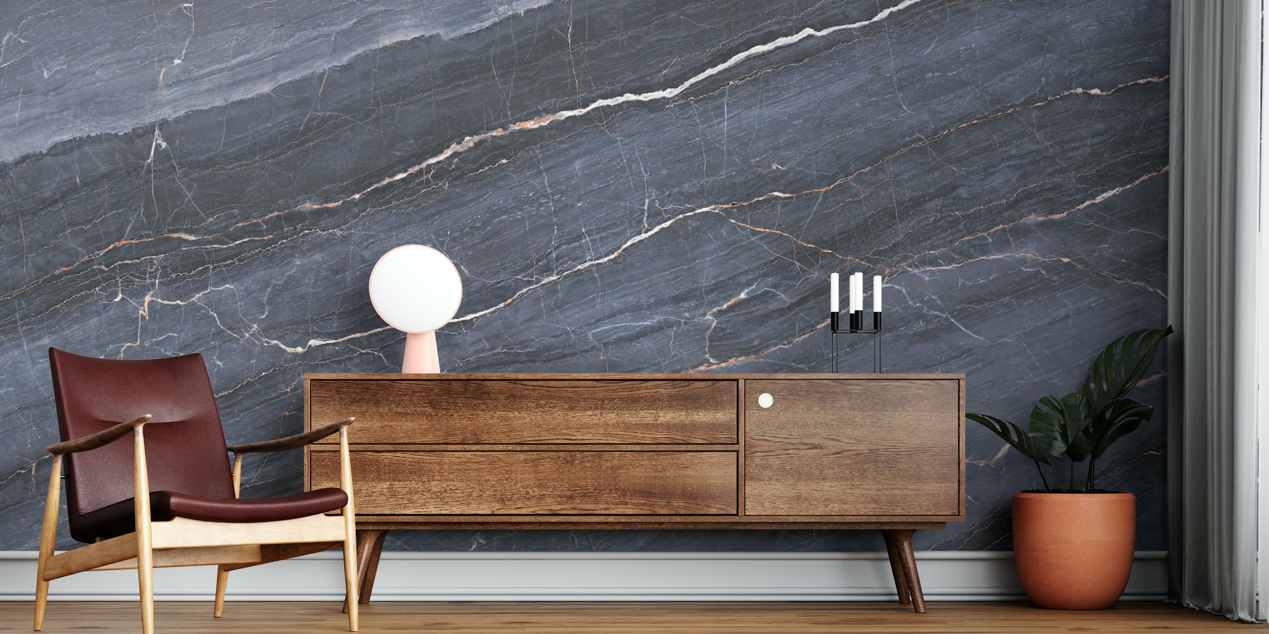 Tapeta Grigio Carnico Marble w stylowym pokoju