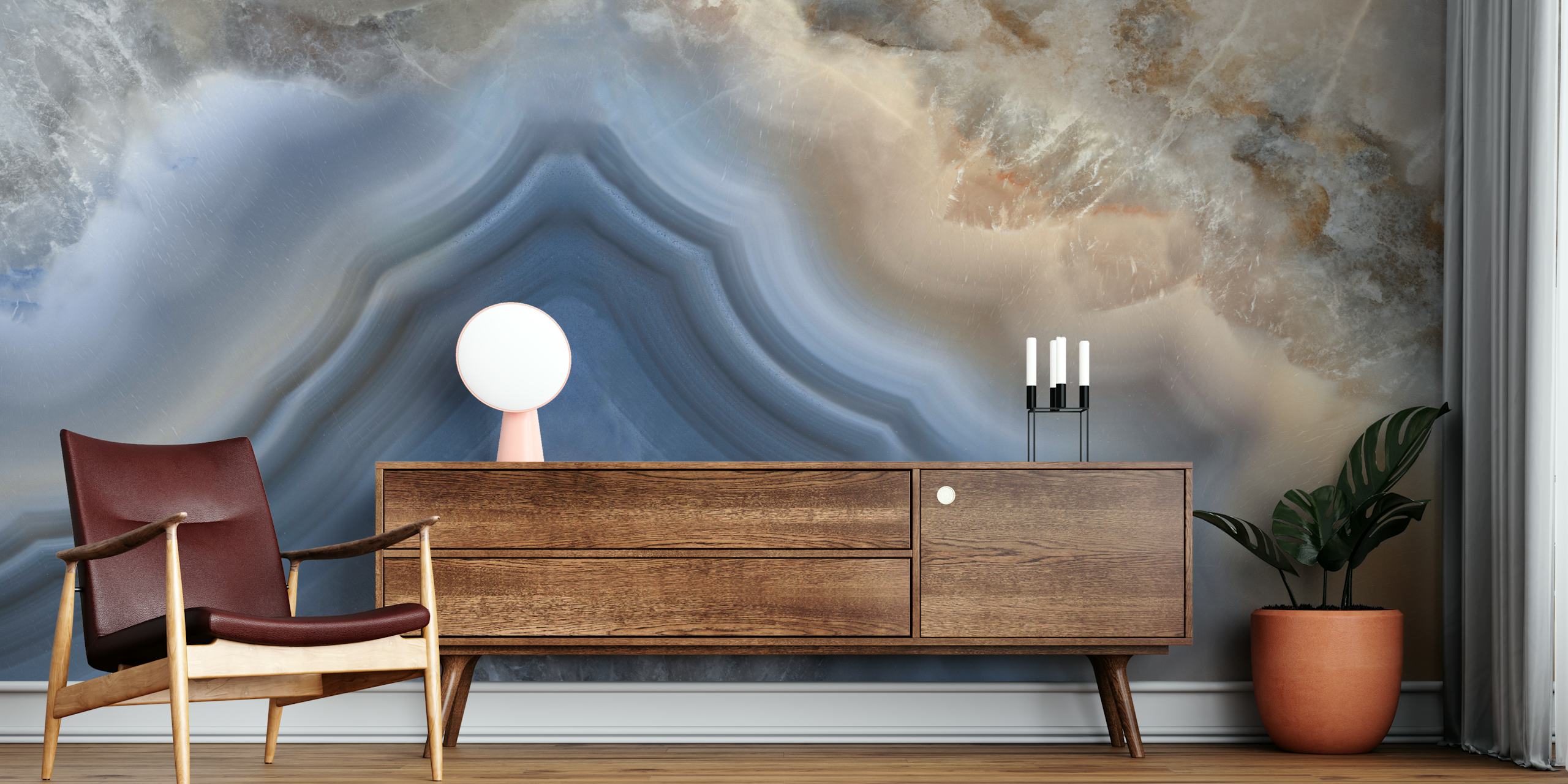 Blue natural marble wallpaper in a room