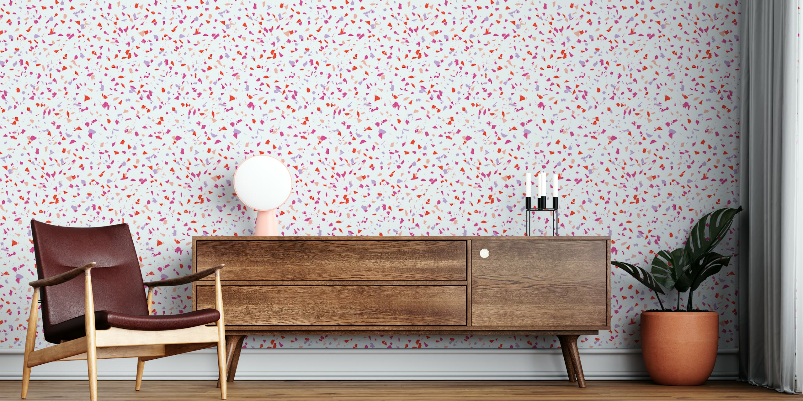 Papel tapiz Lilac Terrazzo en una habitación luminosa