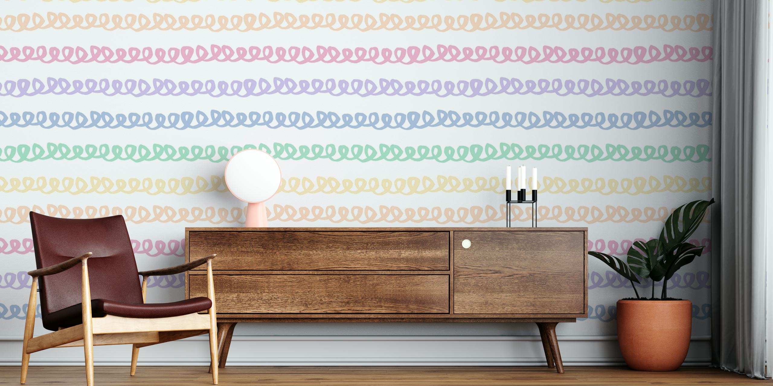 Colorful squiggly lines in pastel shades wallpaper