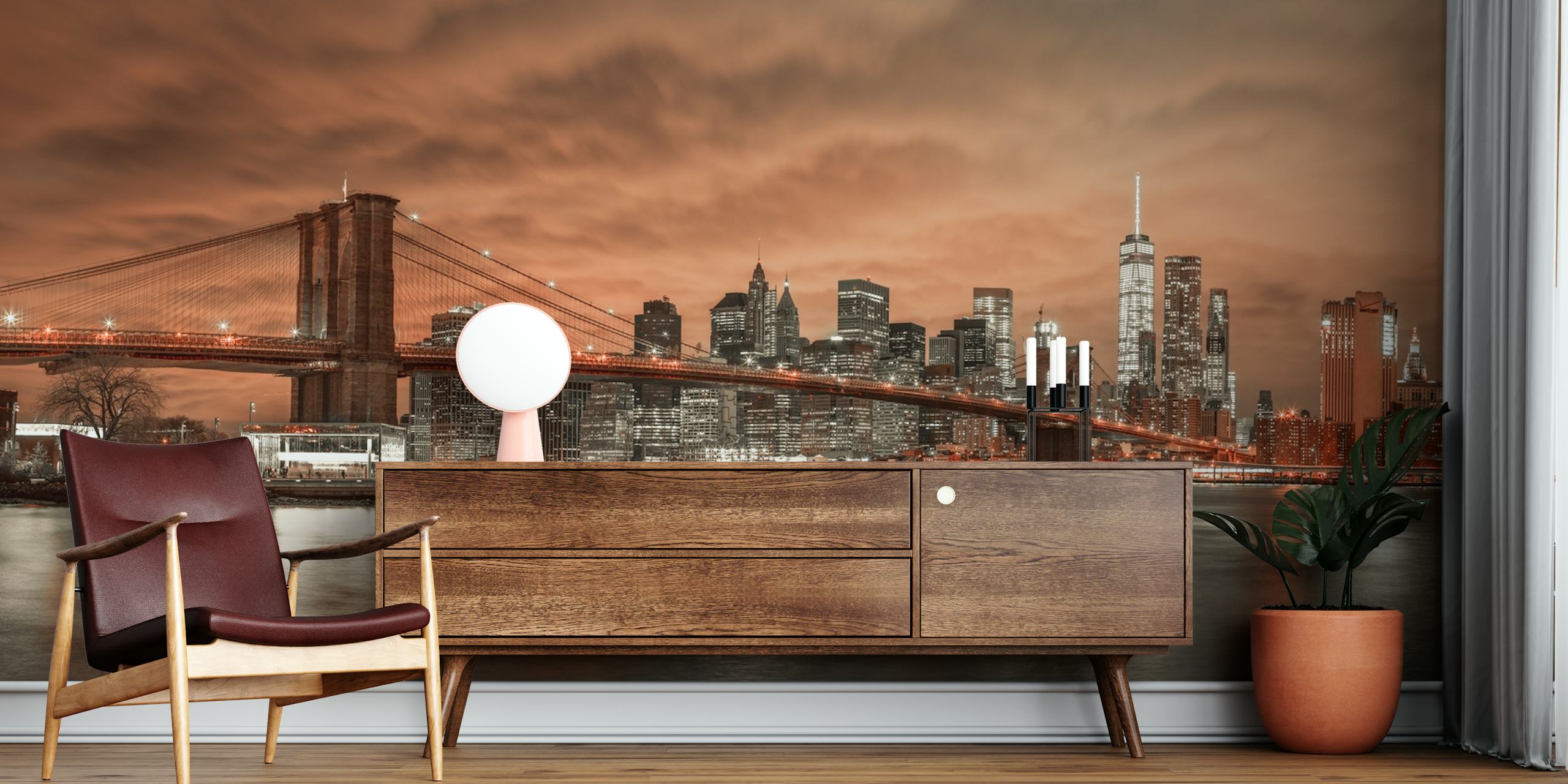 Brooklyn Bridge black and white wallpaper with city skyline