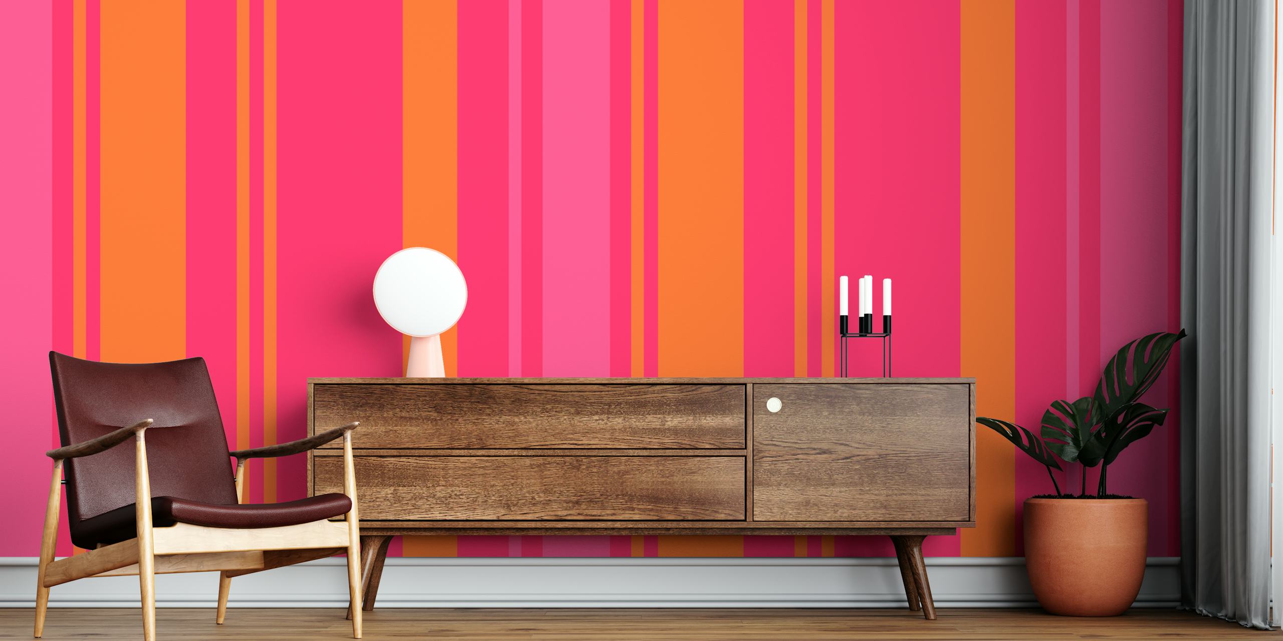 Bright pink and orange stripes wallpaper
