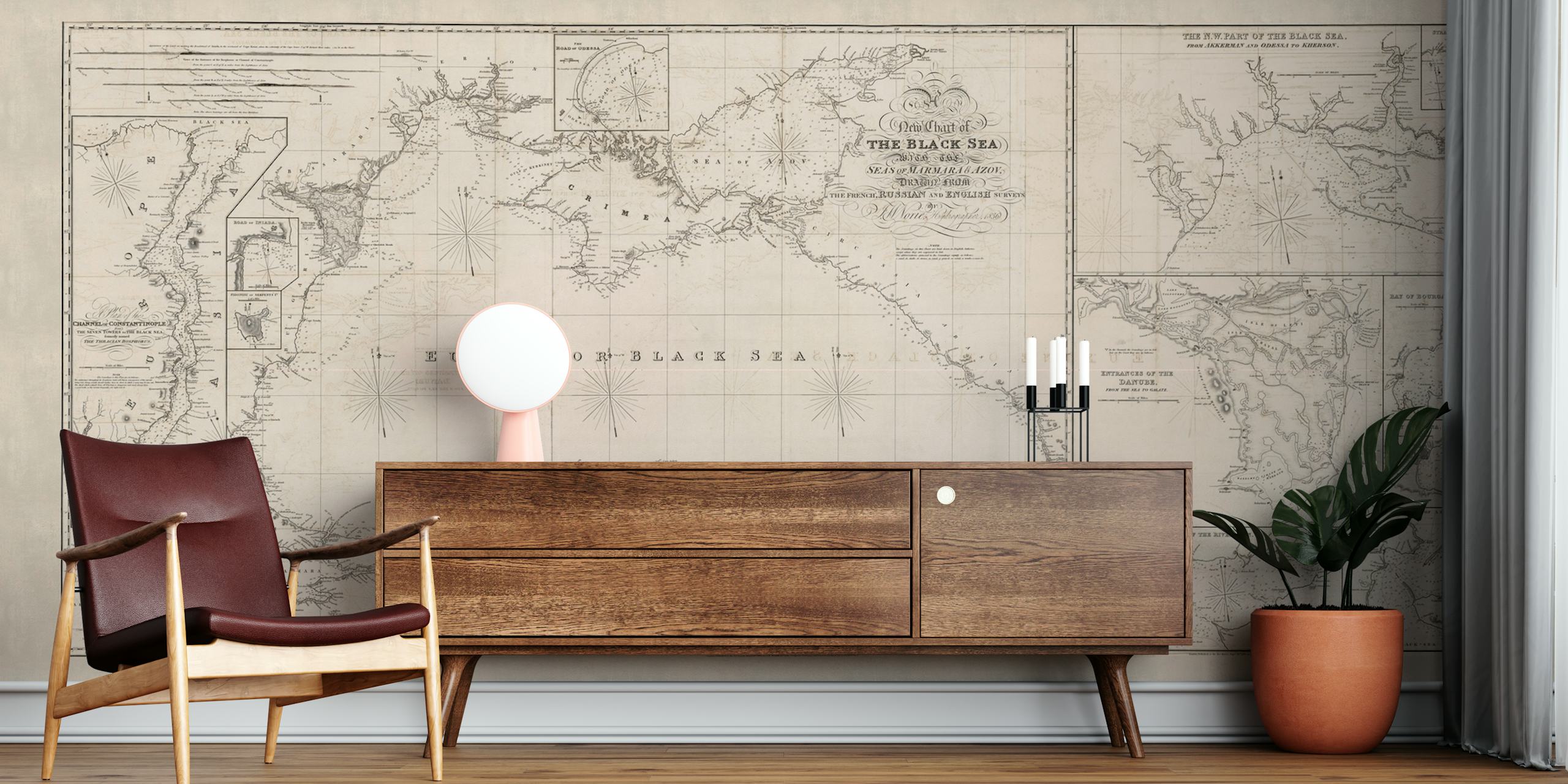 Vintage cartographic wall mural of the Black Sea with intricate geographical details