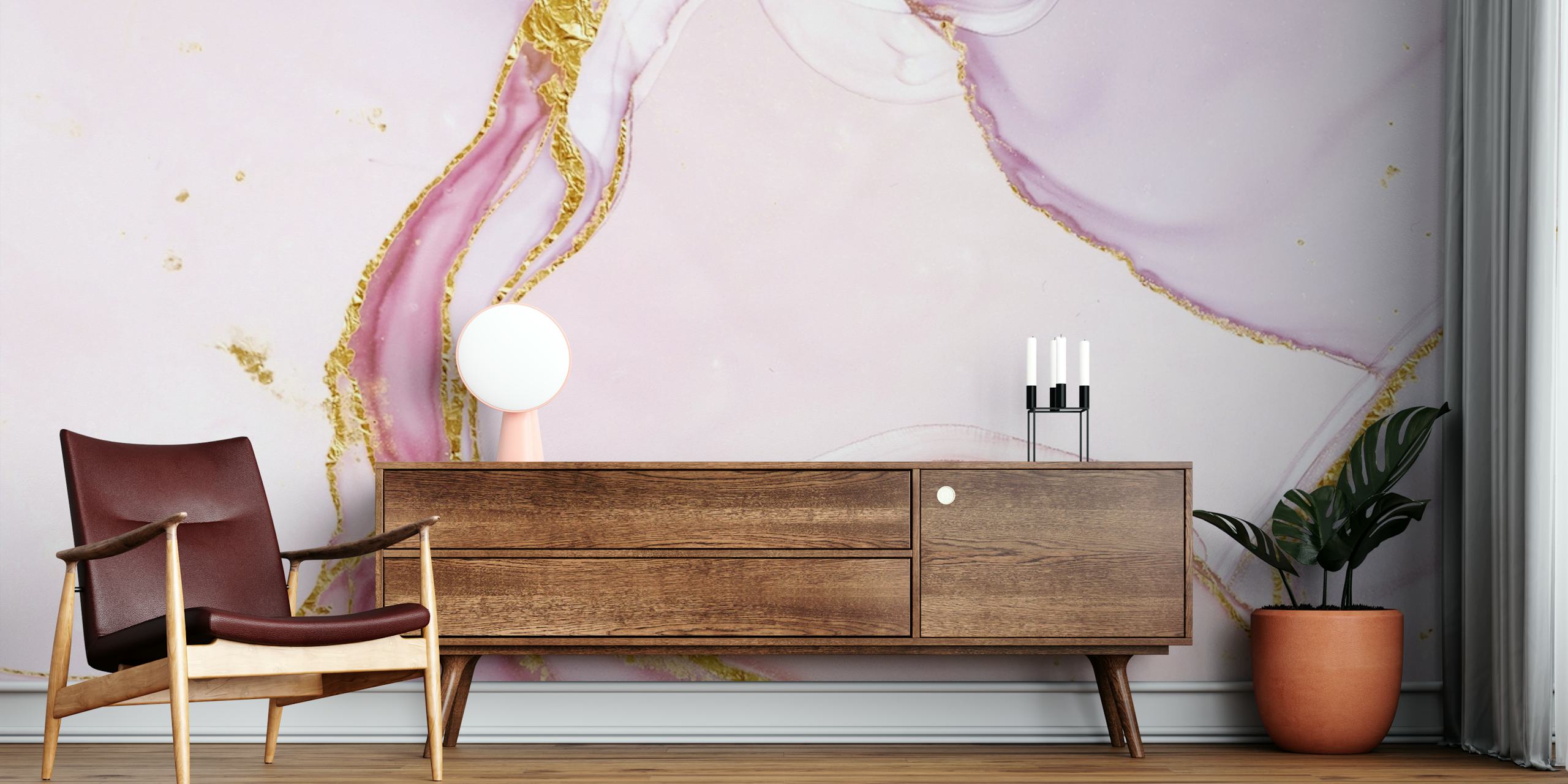 Pink and purple marble pattern with gold accents wallpaper