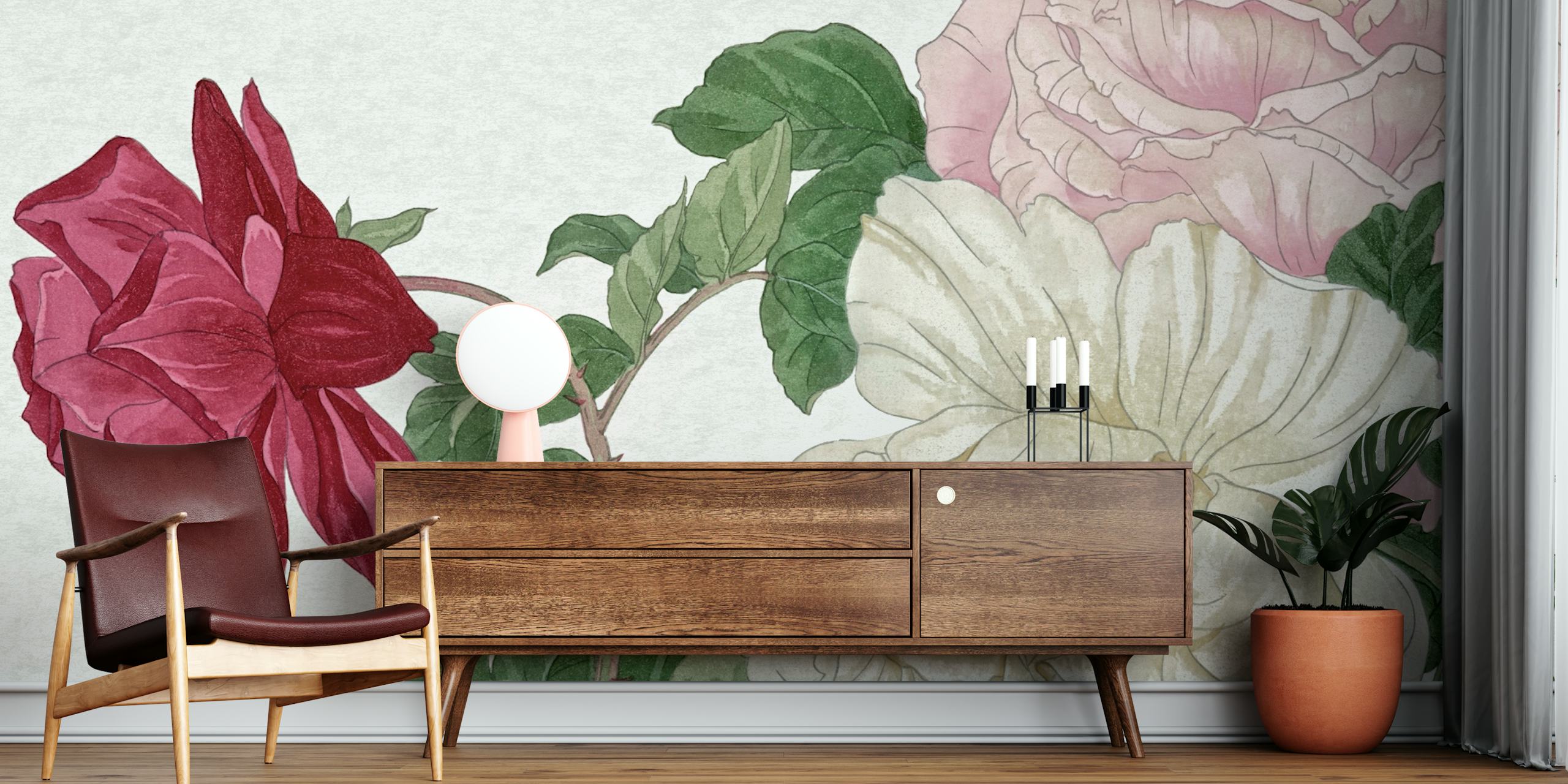 Floral design featuring peonies in soft hues wallpaper