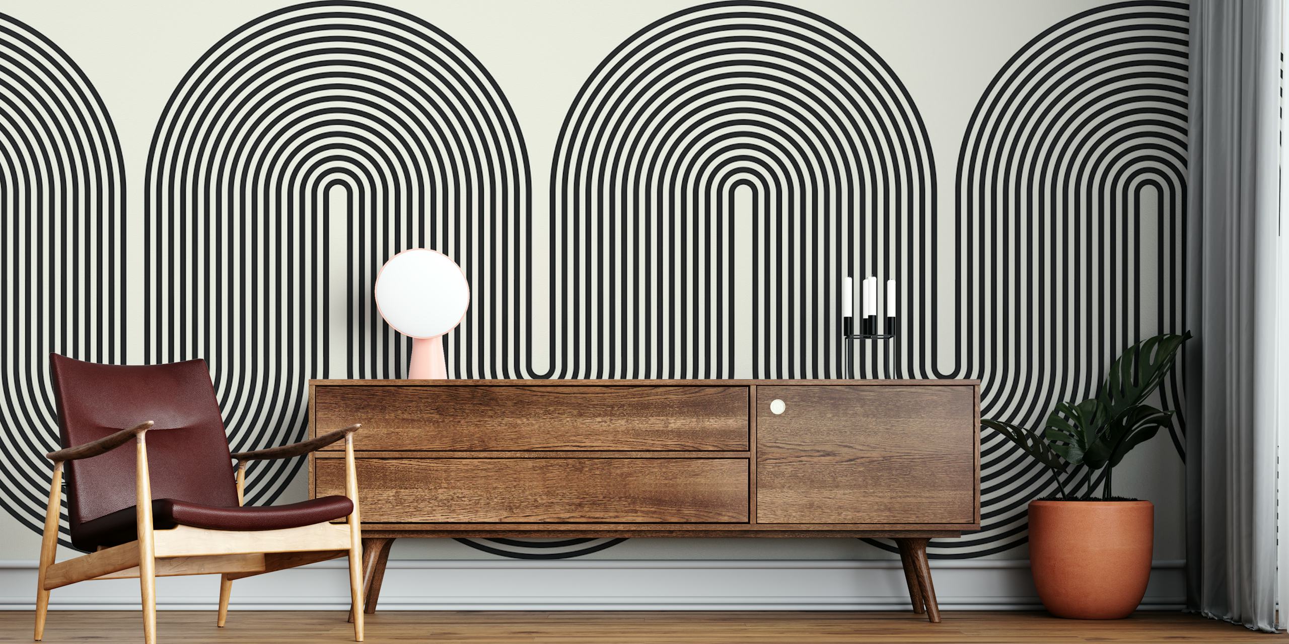 Wavy lines tapet i et stilfullt rom