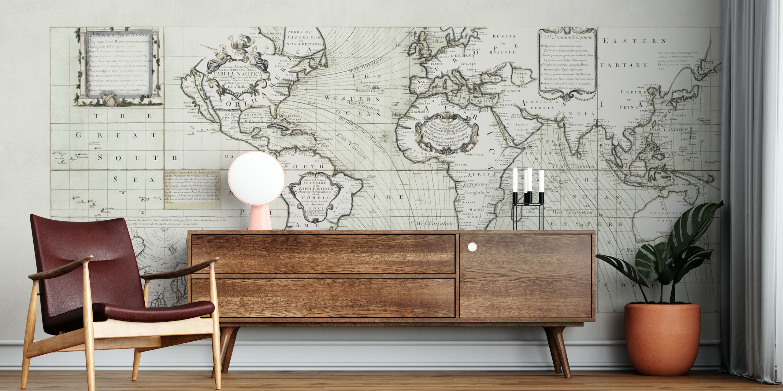 Papel tapiz de mapa mundial antiguo en una sala de exposición