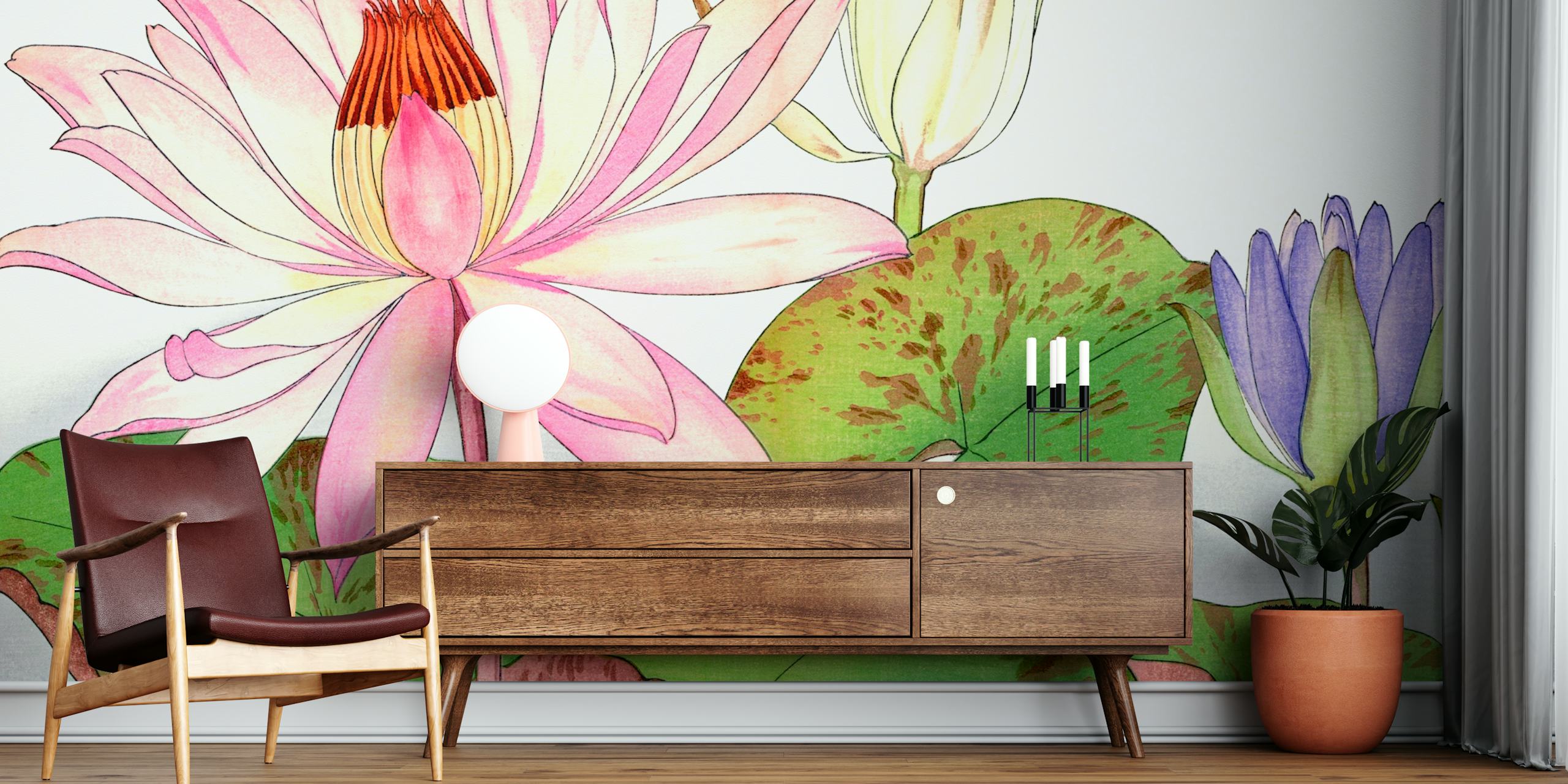 Vintage lotus floral wallpaper design