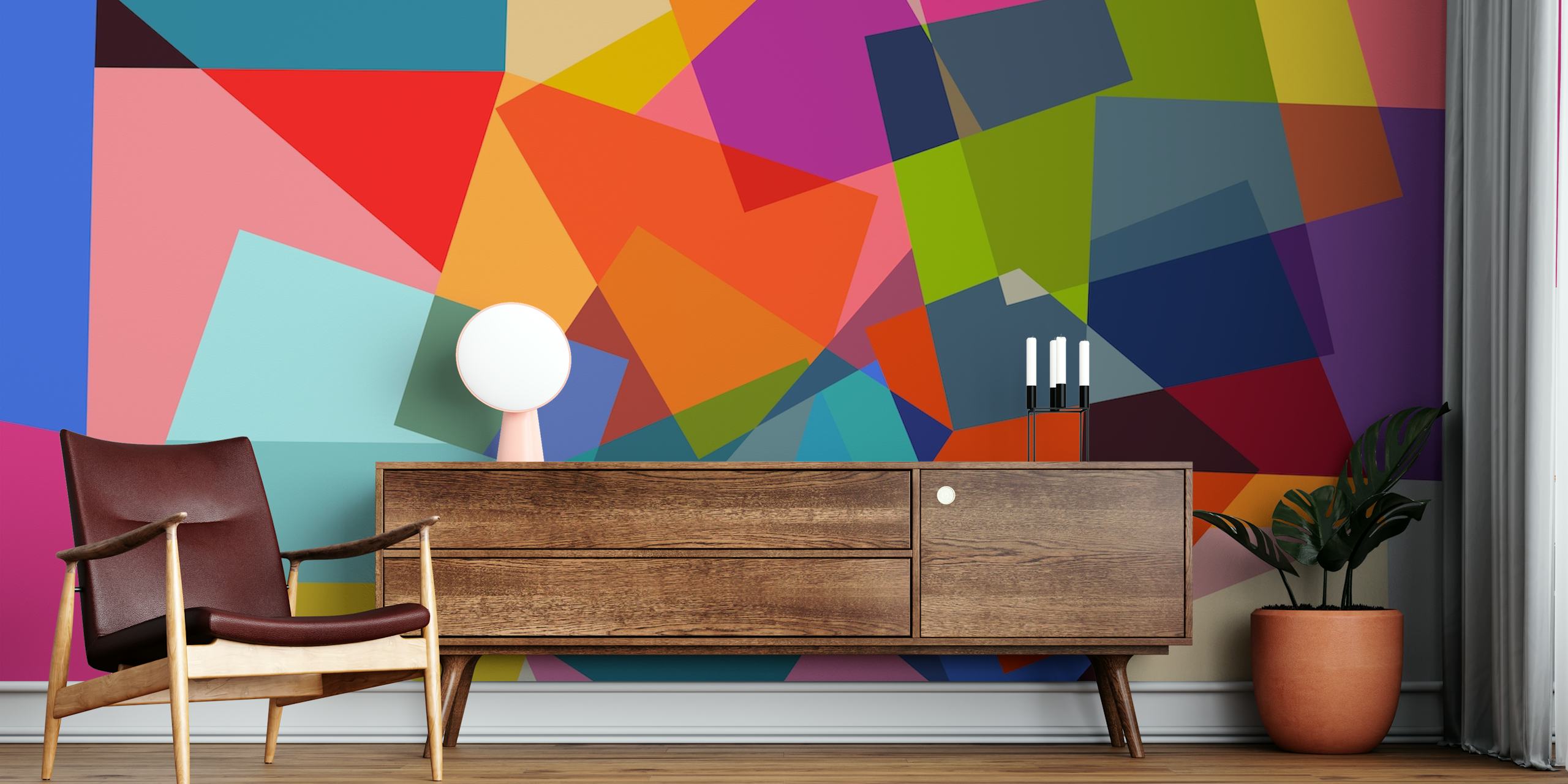 Colorful geometric abstract shapes in various hues wallpaper