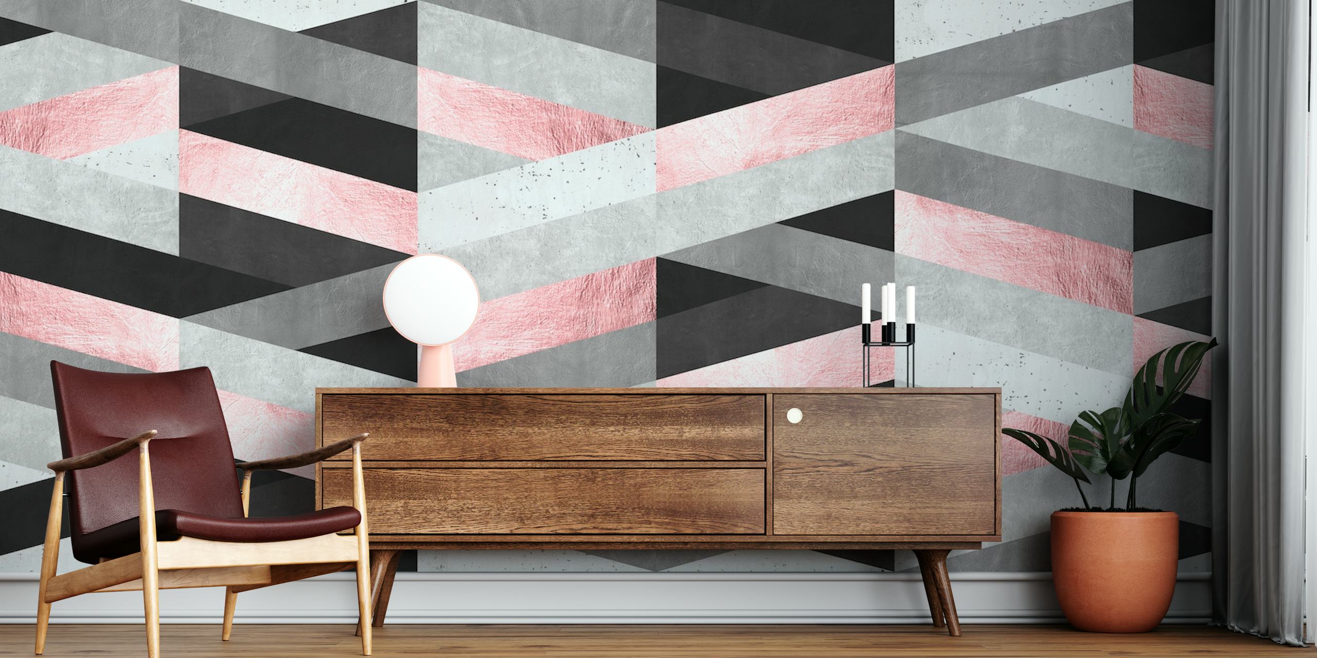 Pink fashion art wallpaper in a modern room