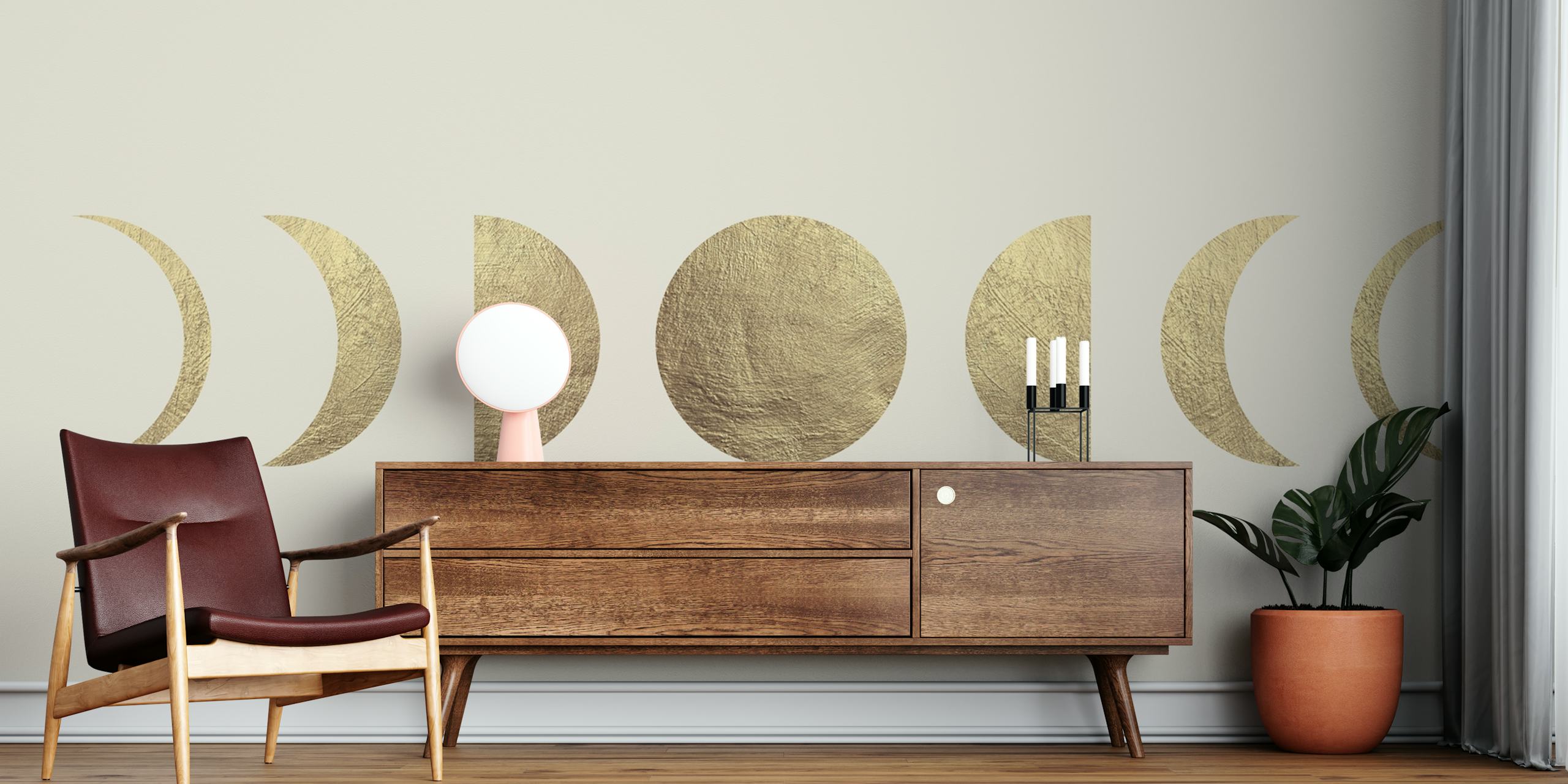 Gold moon phases on a light background wallpaper