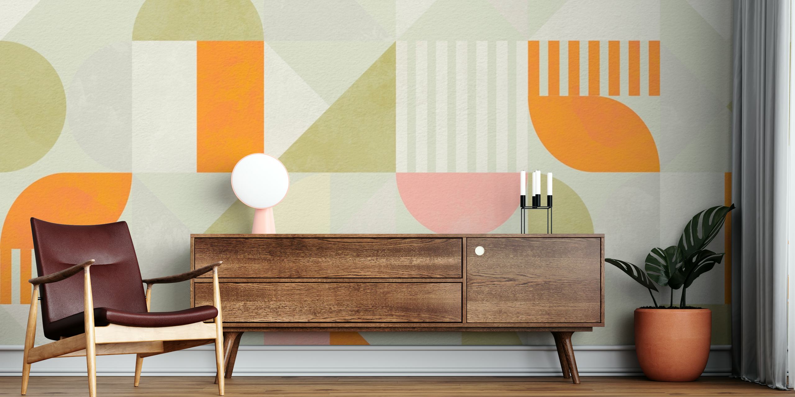 Geometric shapes and soft colors in modern wallpaper design