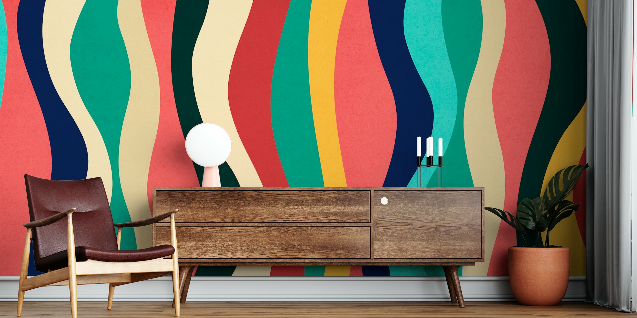 Colored expressionist bands wallpaper in room