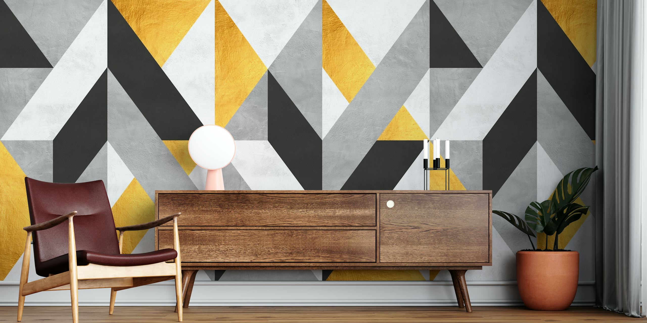 Gray and gold geometric wallpaper design