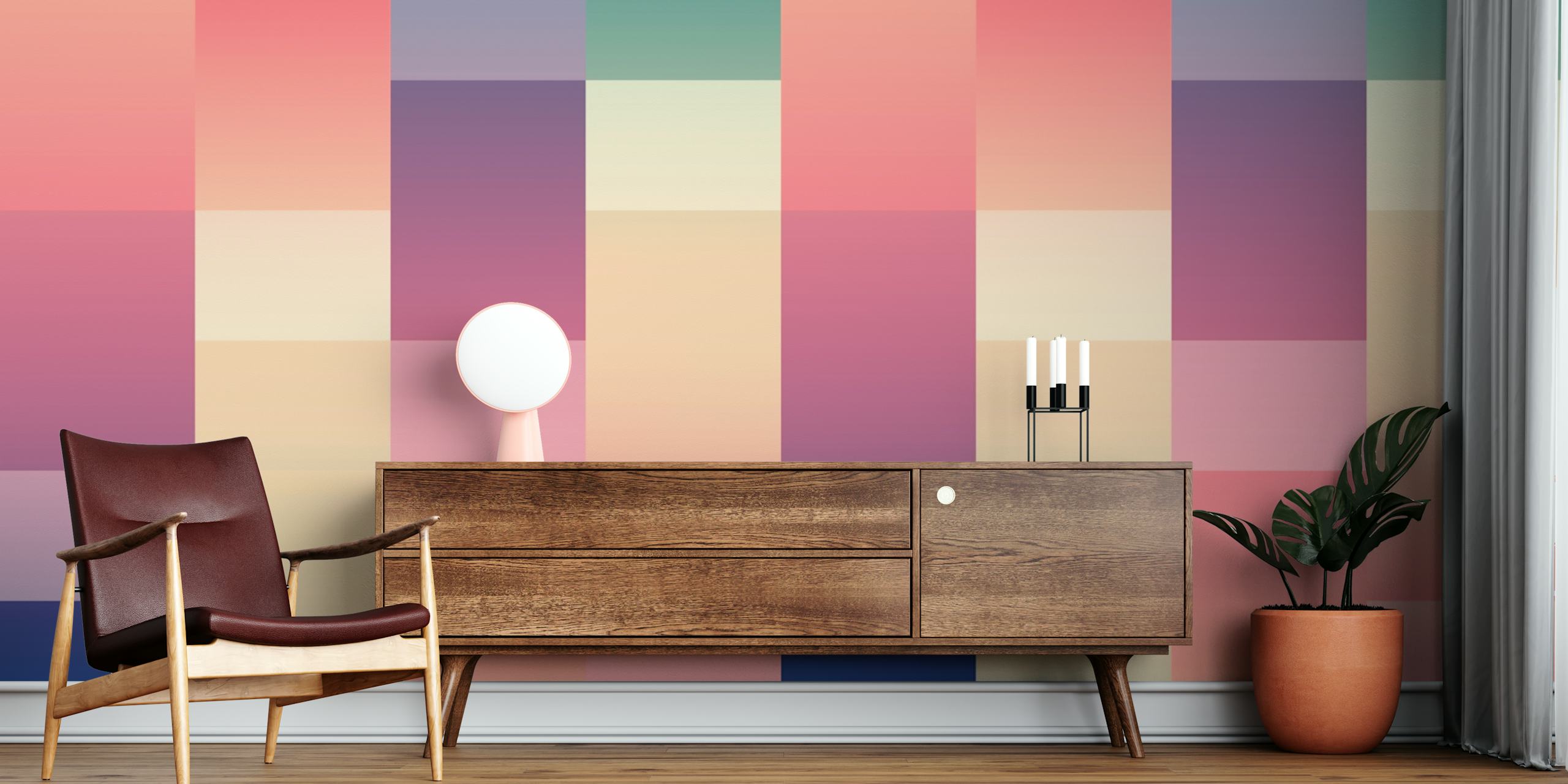 Abstract Geometric Sunset wallpaper in a room