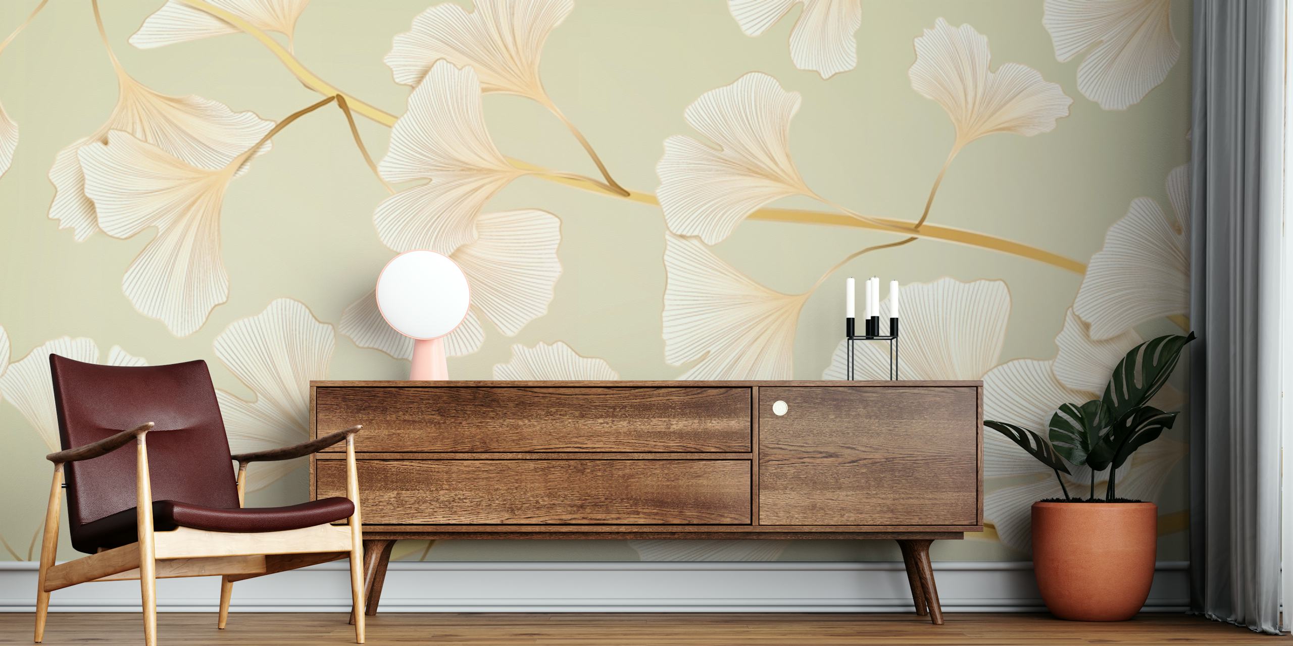 Luxury gingko Tapetdesign in einem Raum
