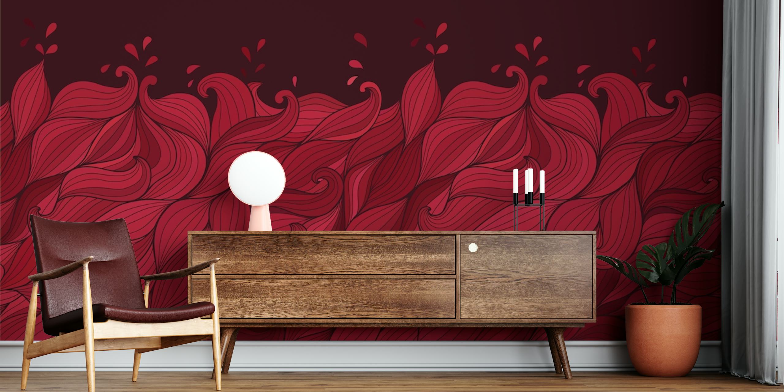 Viva Wave Printable Mural: Magenta Waves Wallpaper Design