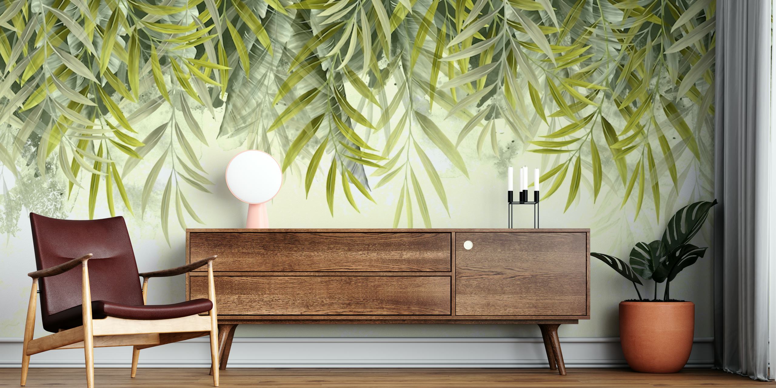 Green leaves III wallpaper in a room