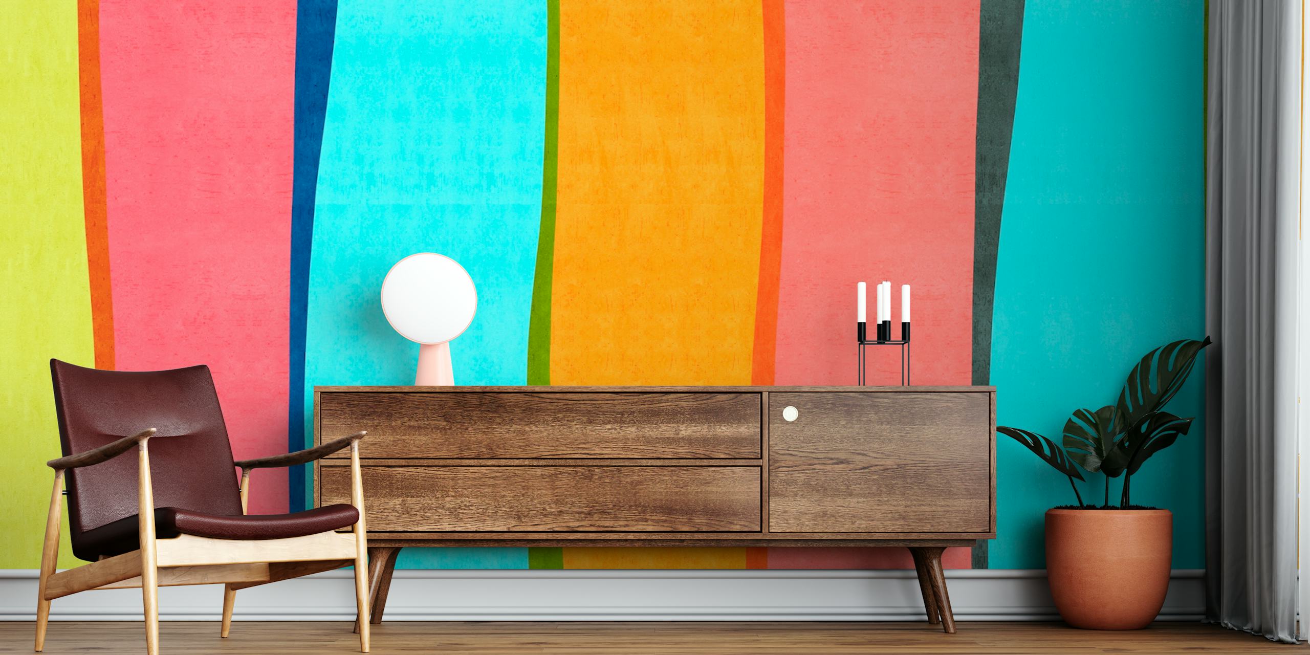 Colored strokes wallpaper in a room