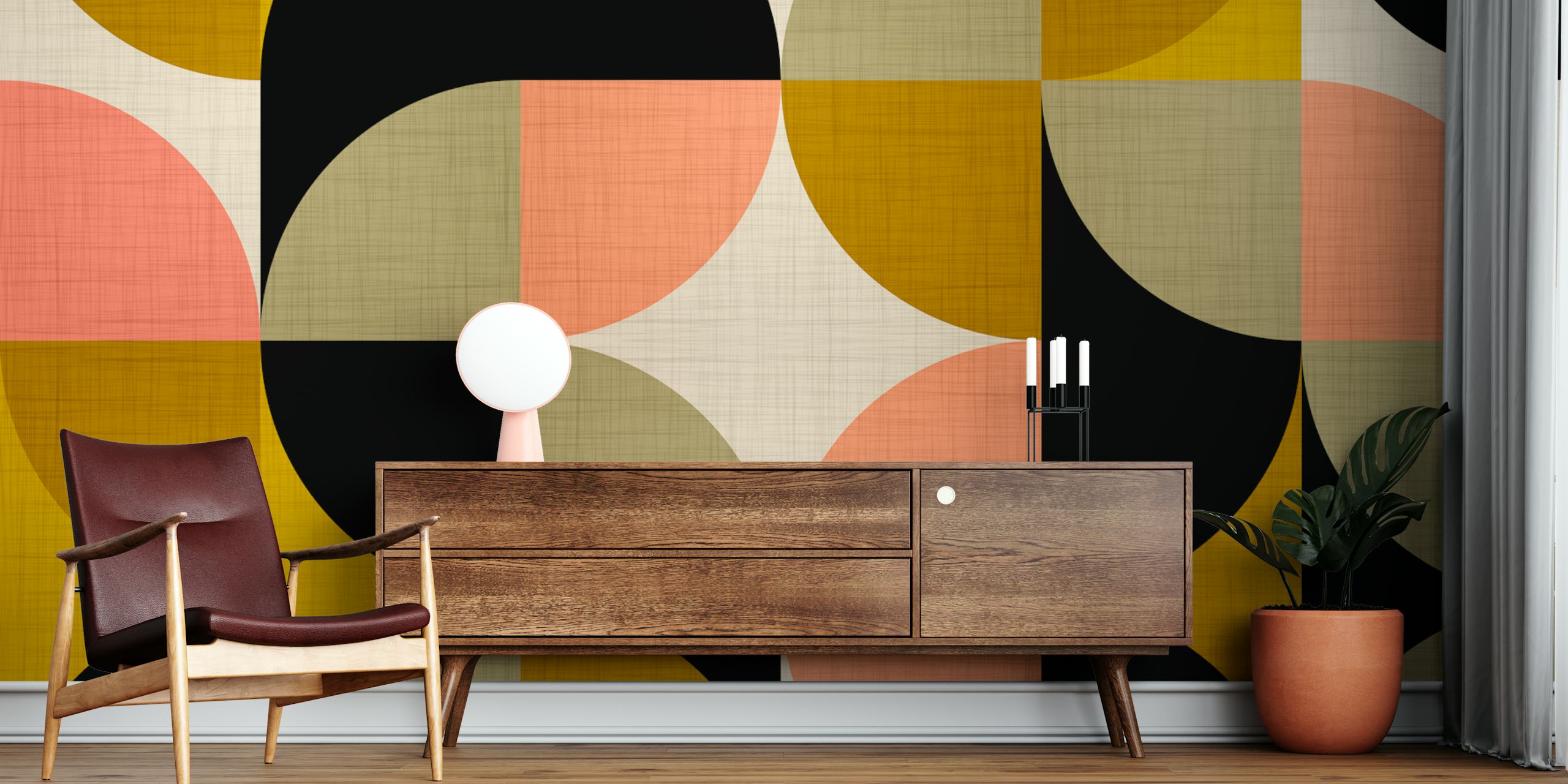 Papel tapiz Mid-Century Bauhaus Fabric en una habitación