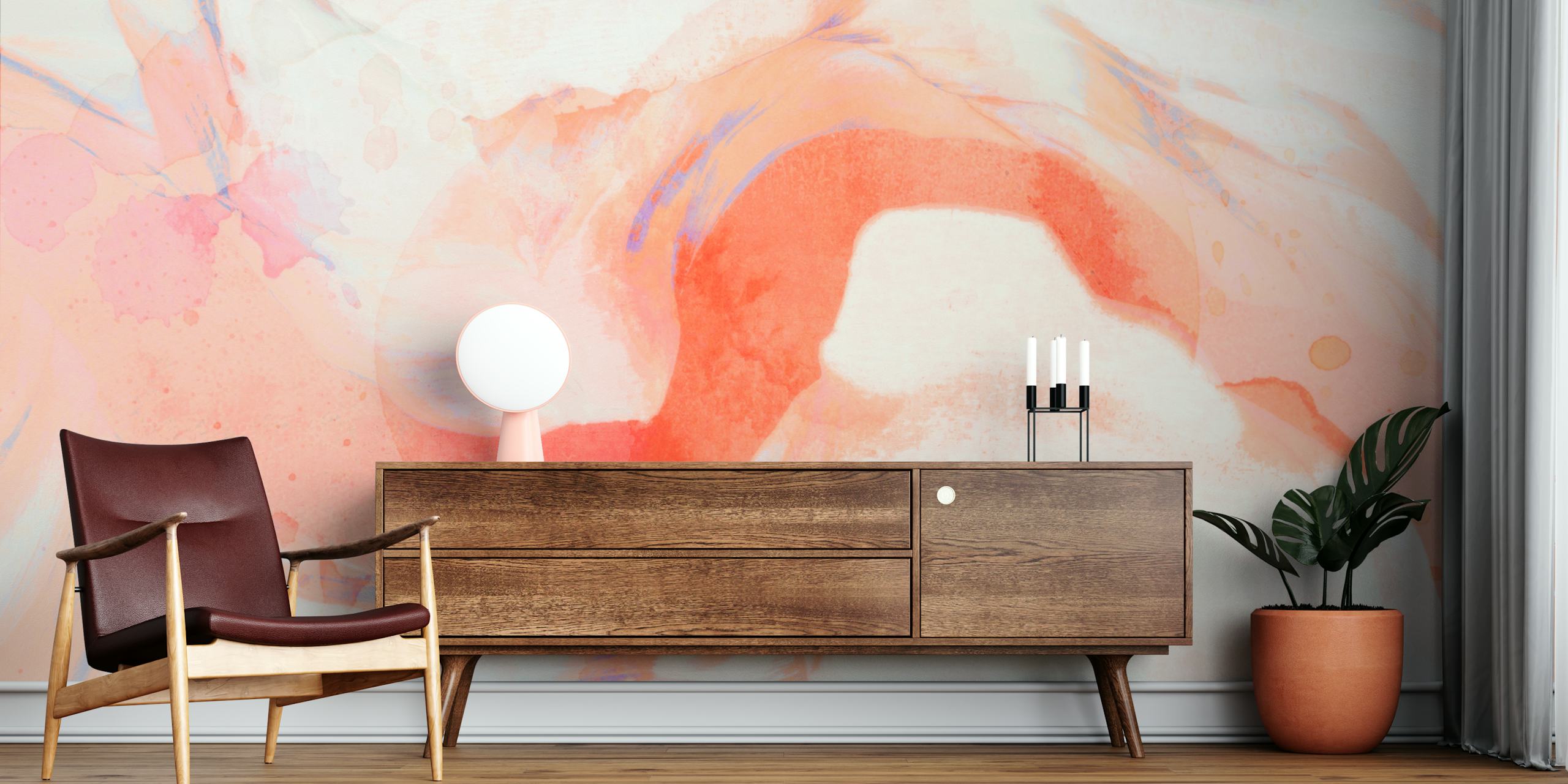Peach Sunrise wallpaper in a modern room
