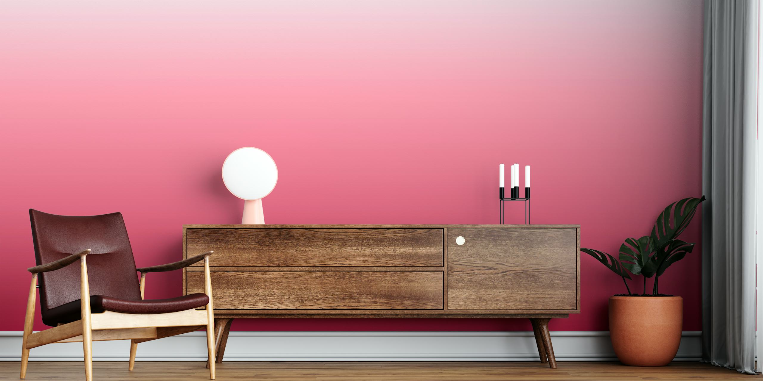 Blød pink til crimson gradient vægmaleri med navnet Rose Gradient fra happywall.com