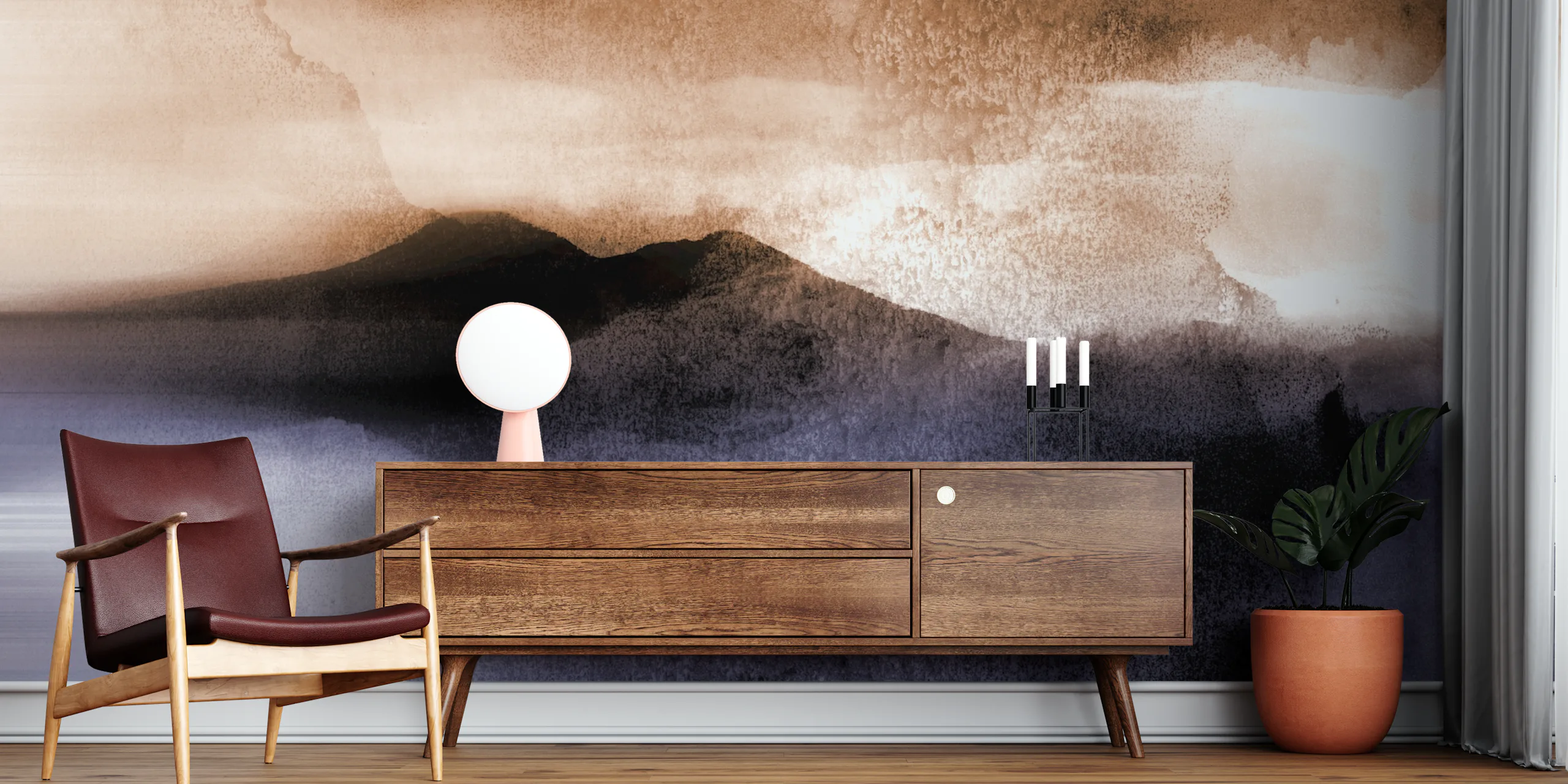 Neutral Japandi Landscape Wallpaper for Sale | Happywall