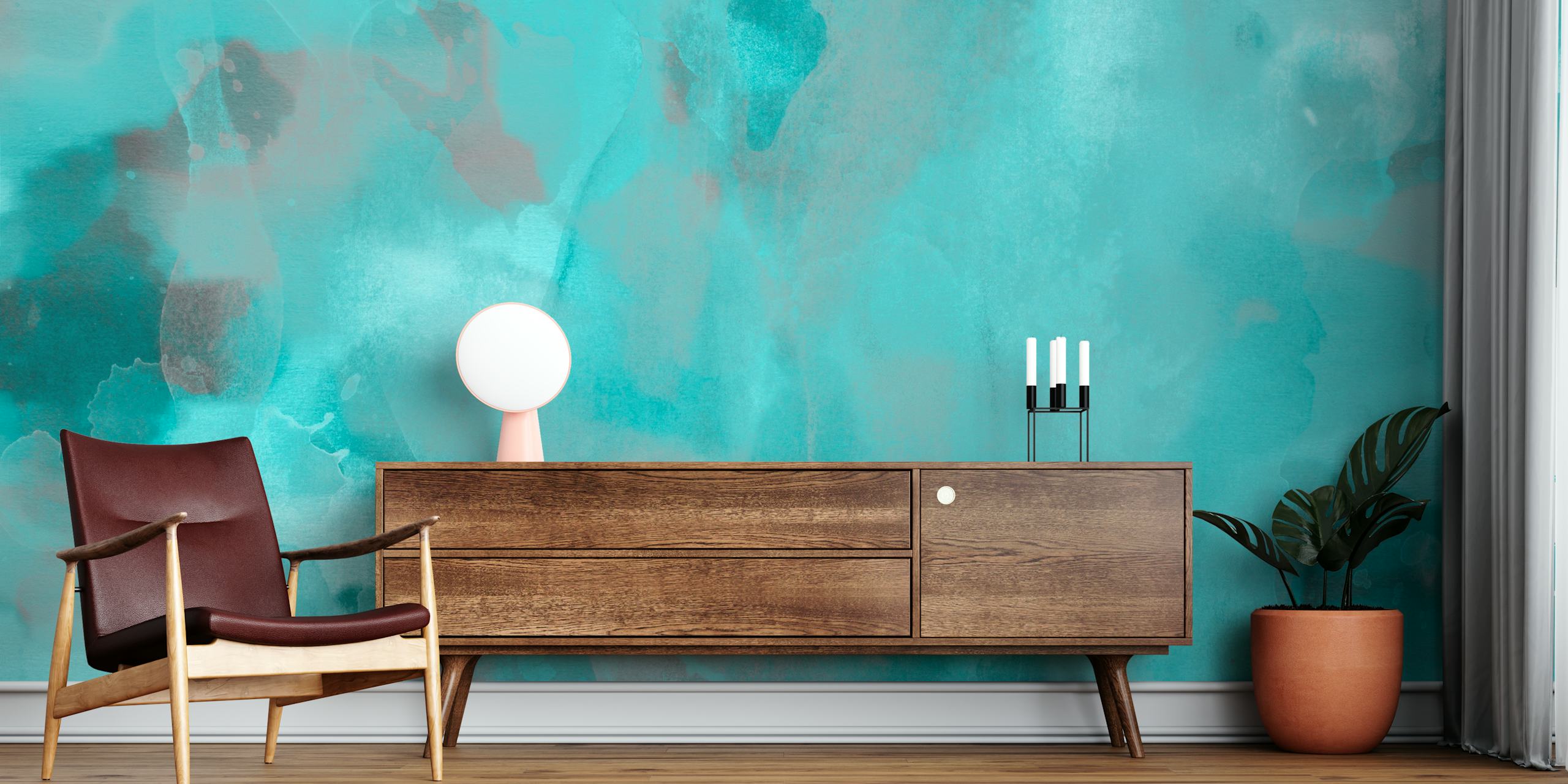 Teal and grey watercolor abstract design wallpaper