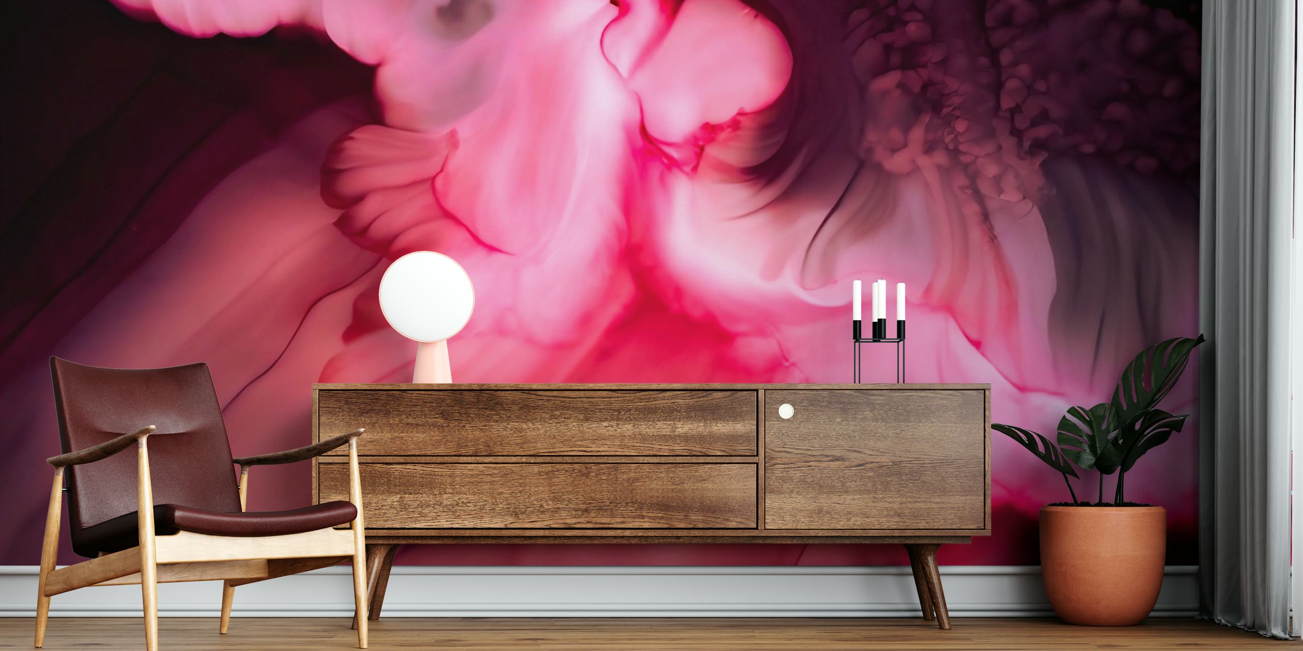 Carta da parati Pink ink abstract in un ambiente