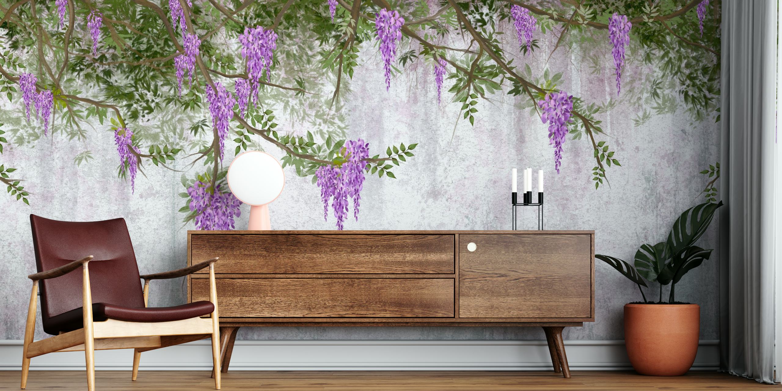 Papel de parede Wisteria wall em um quarto