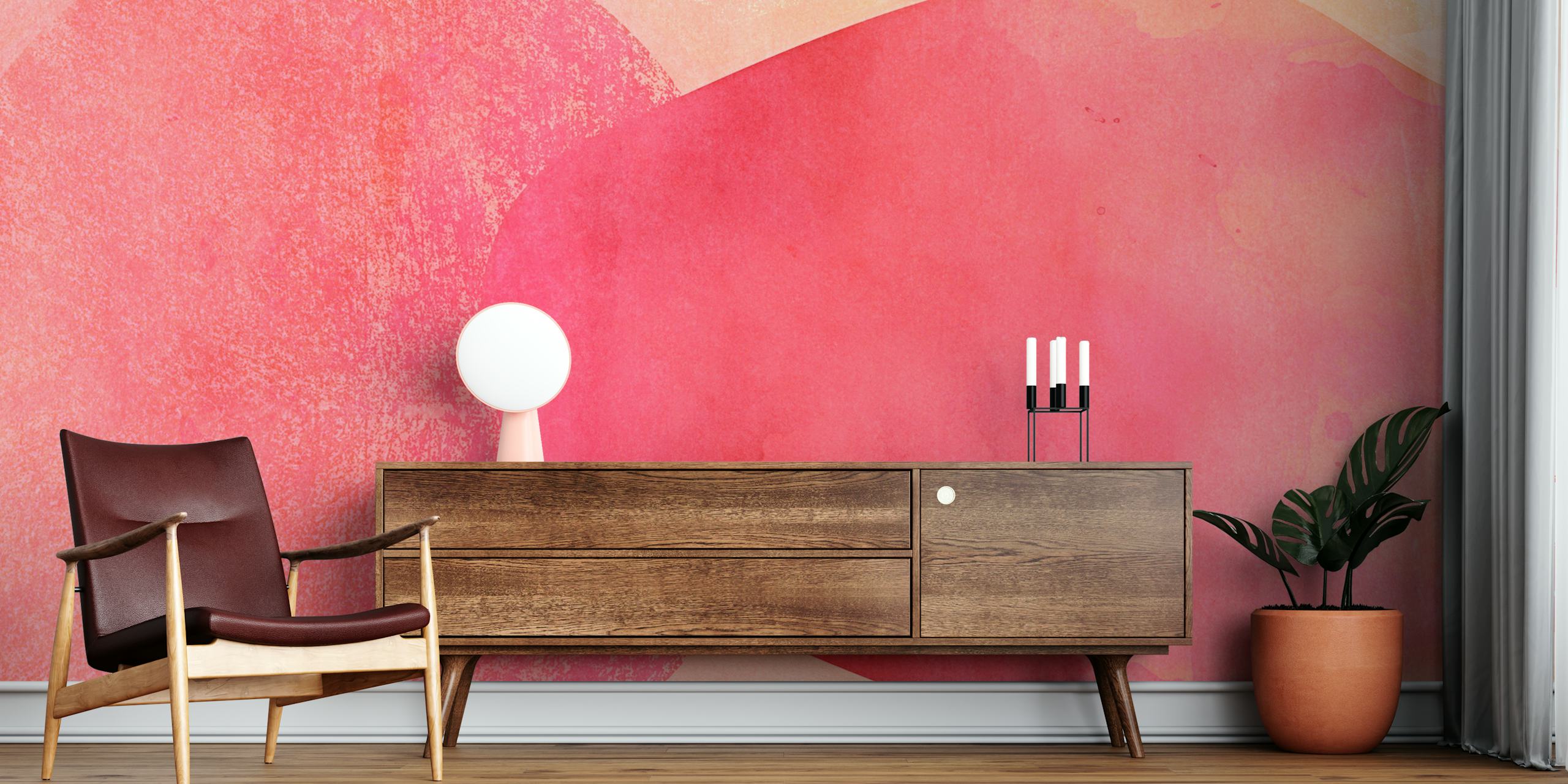 Abstract coral shapes with soft hues of pink and peach wallpaper