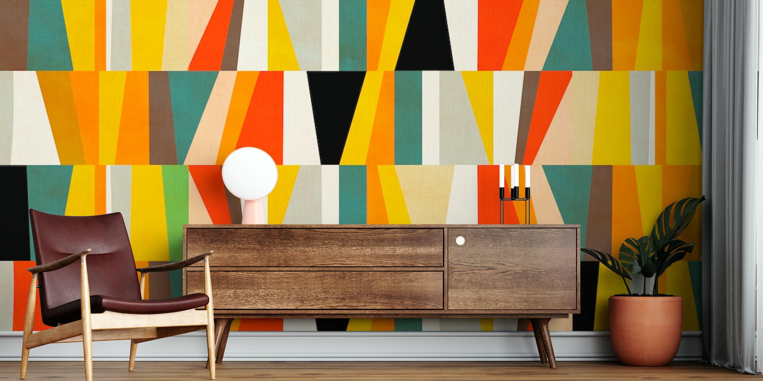 Geometric bordered wallpaper prikazan u sobi