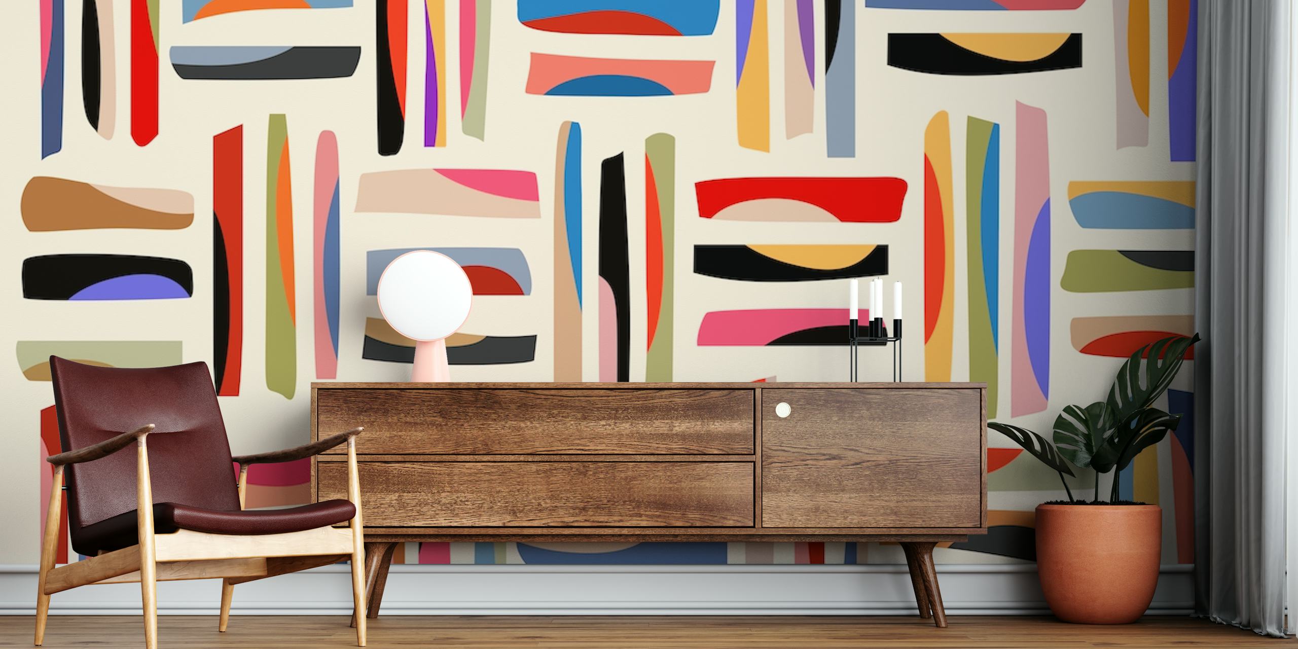 Papel tapiz colorido en una habitación con Crayons