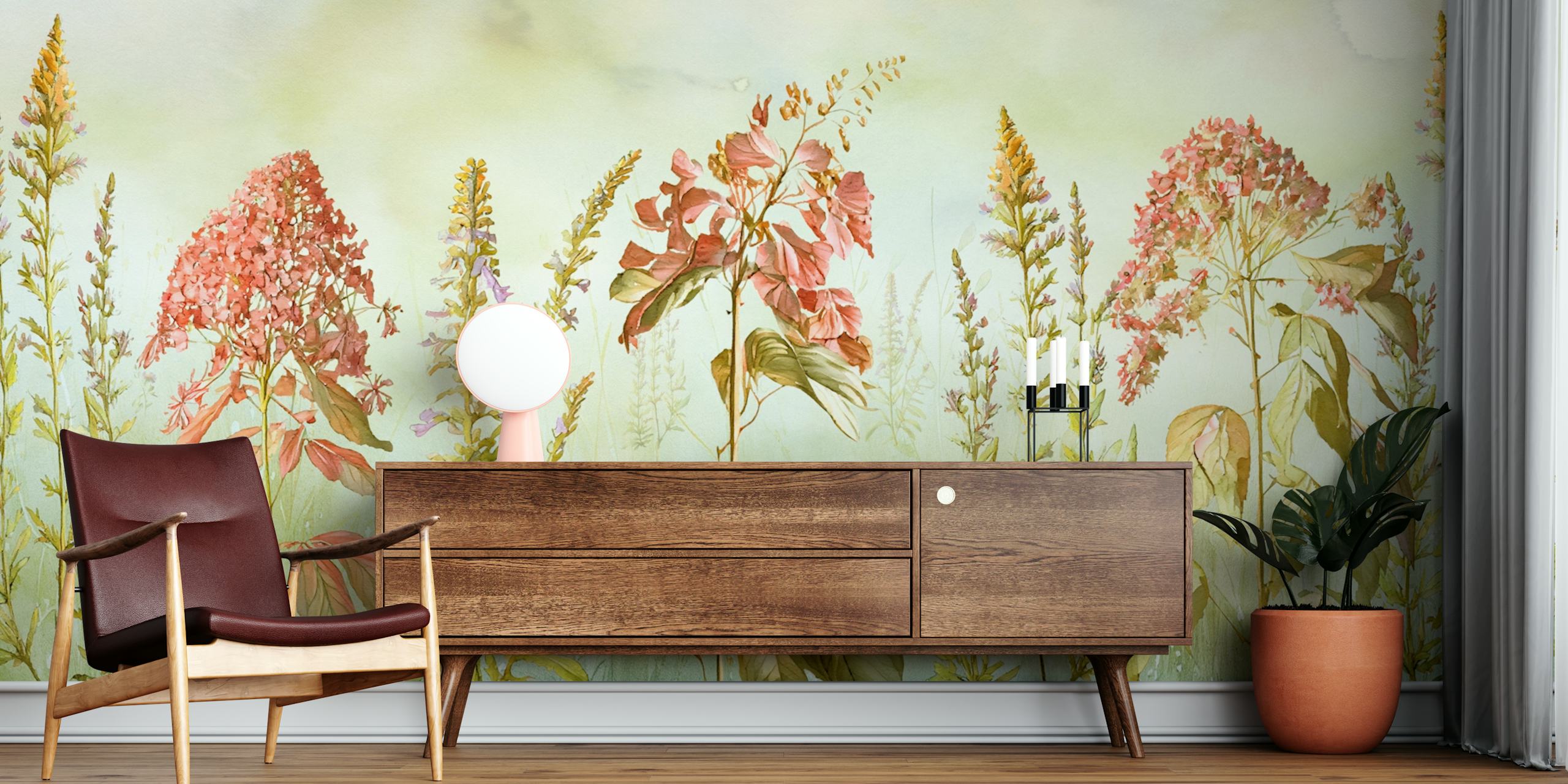 Wild flowers meadows wallpaper in a room