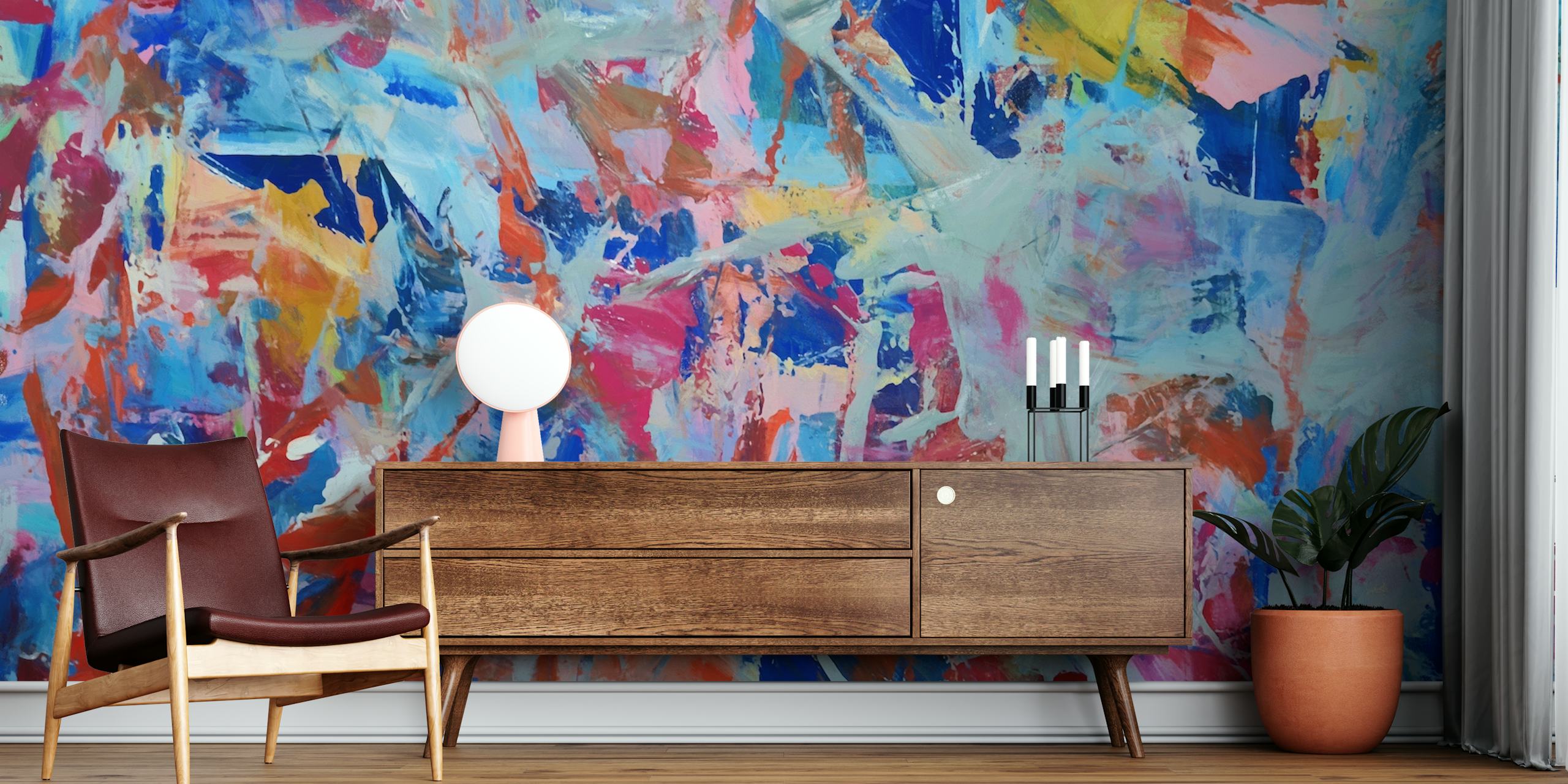 Abstract colorful brush strokes wall mural