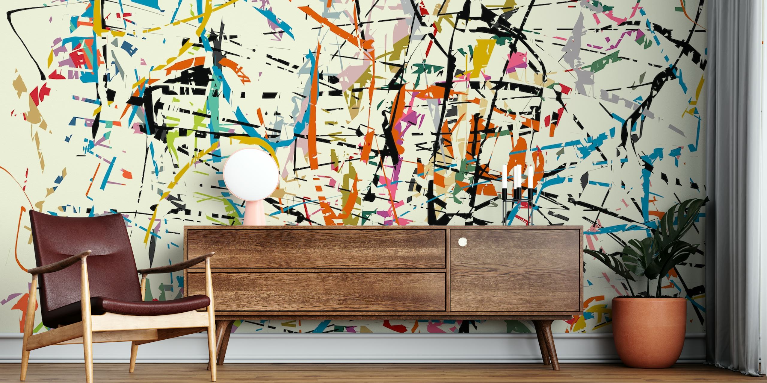 Abstract kleurrijk doodle kunst muurschildering