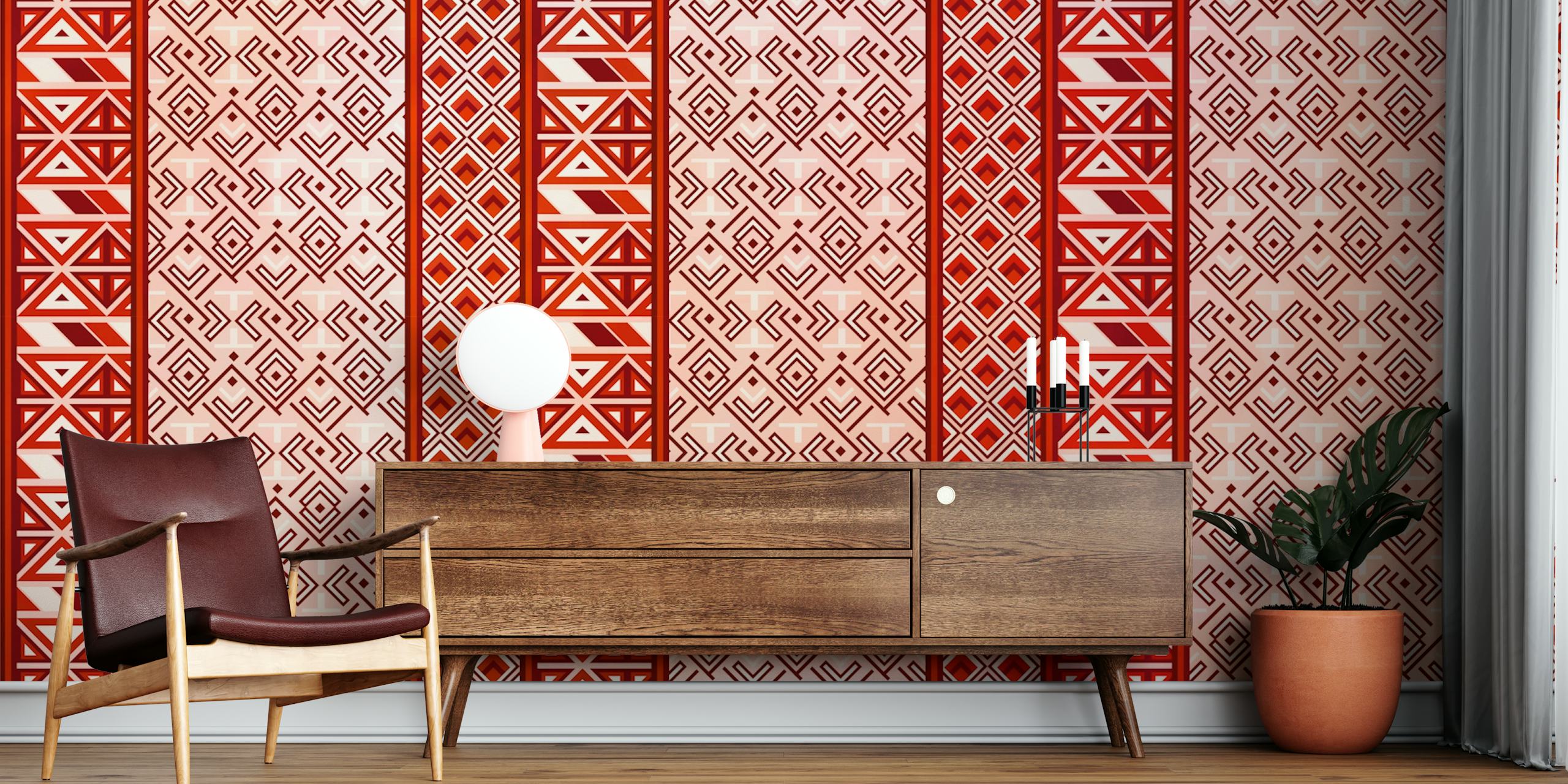 Japanese geometric red pattern wallpaper with triangles and diamonds