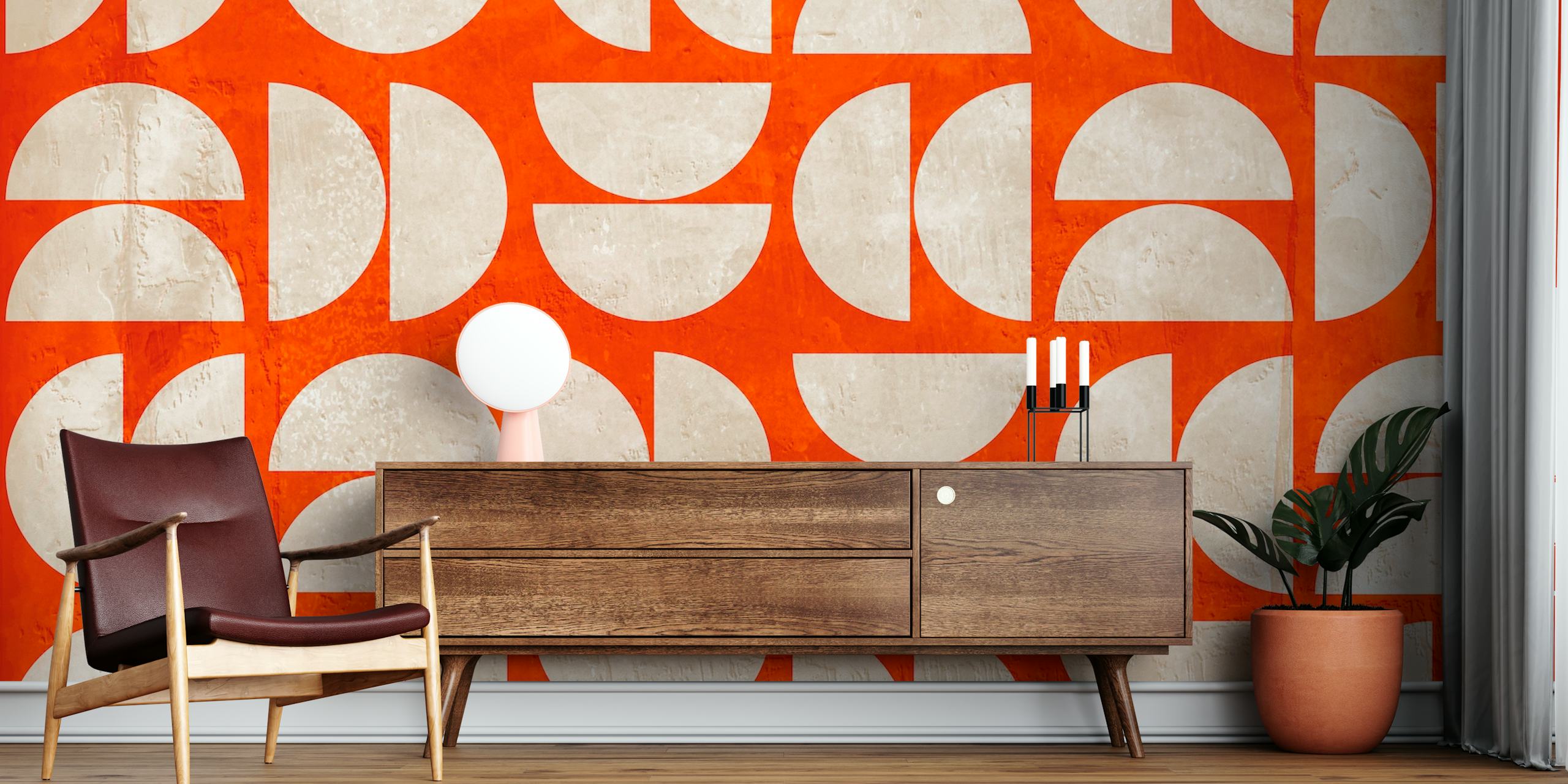 Red Mid Century Concrete Art wallpaper in a room