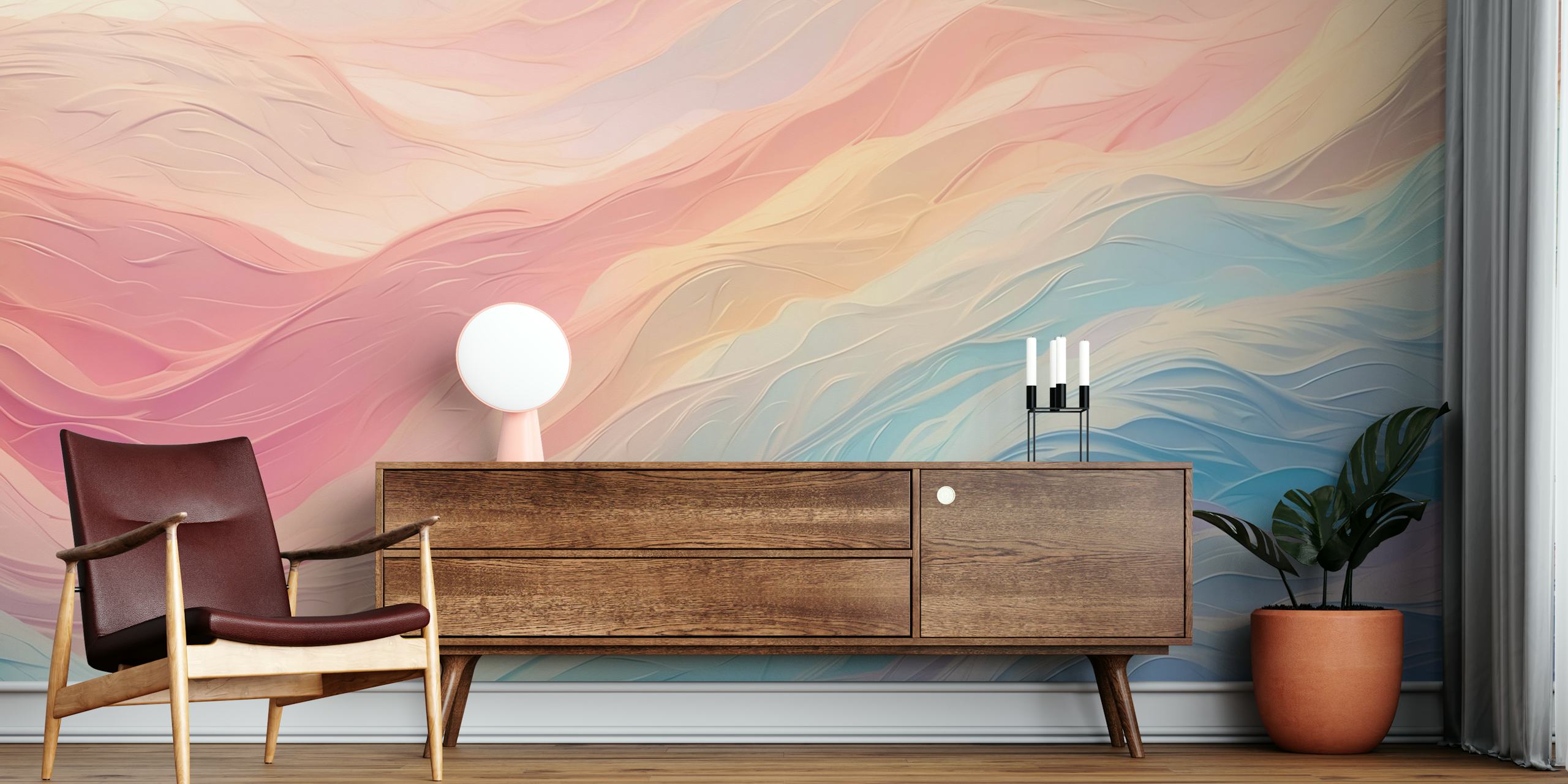 Soft pastel-colored abstract waves wall mural