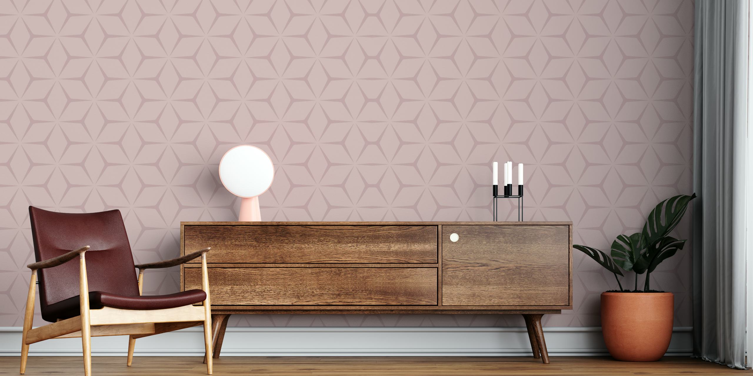 Mid Century Rosee wallpaper design in room