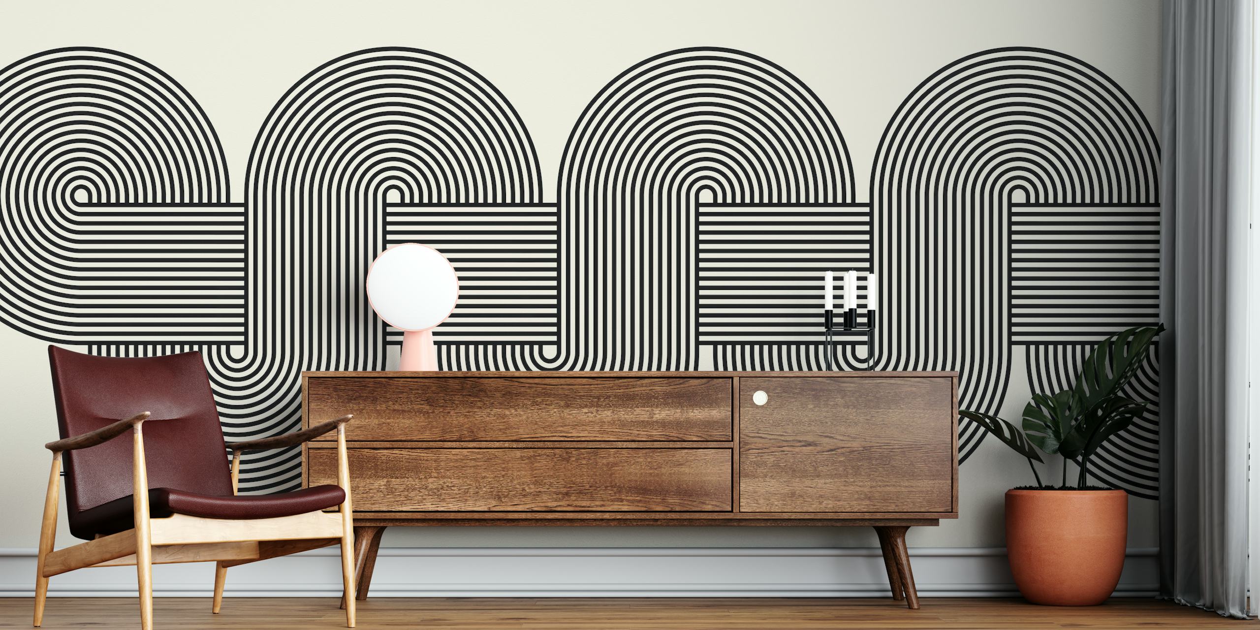 Abstract black and white curved lines wallpaper