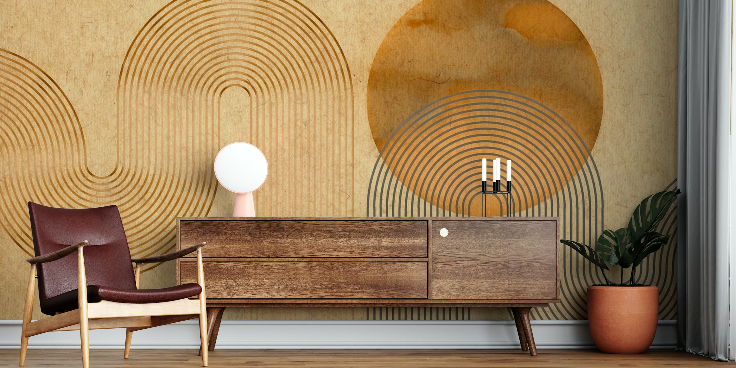 Papier peint Curvy Lines Japandi dans une pièce