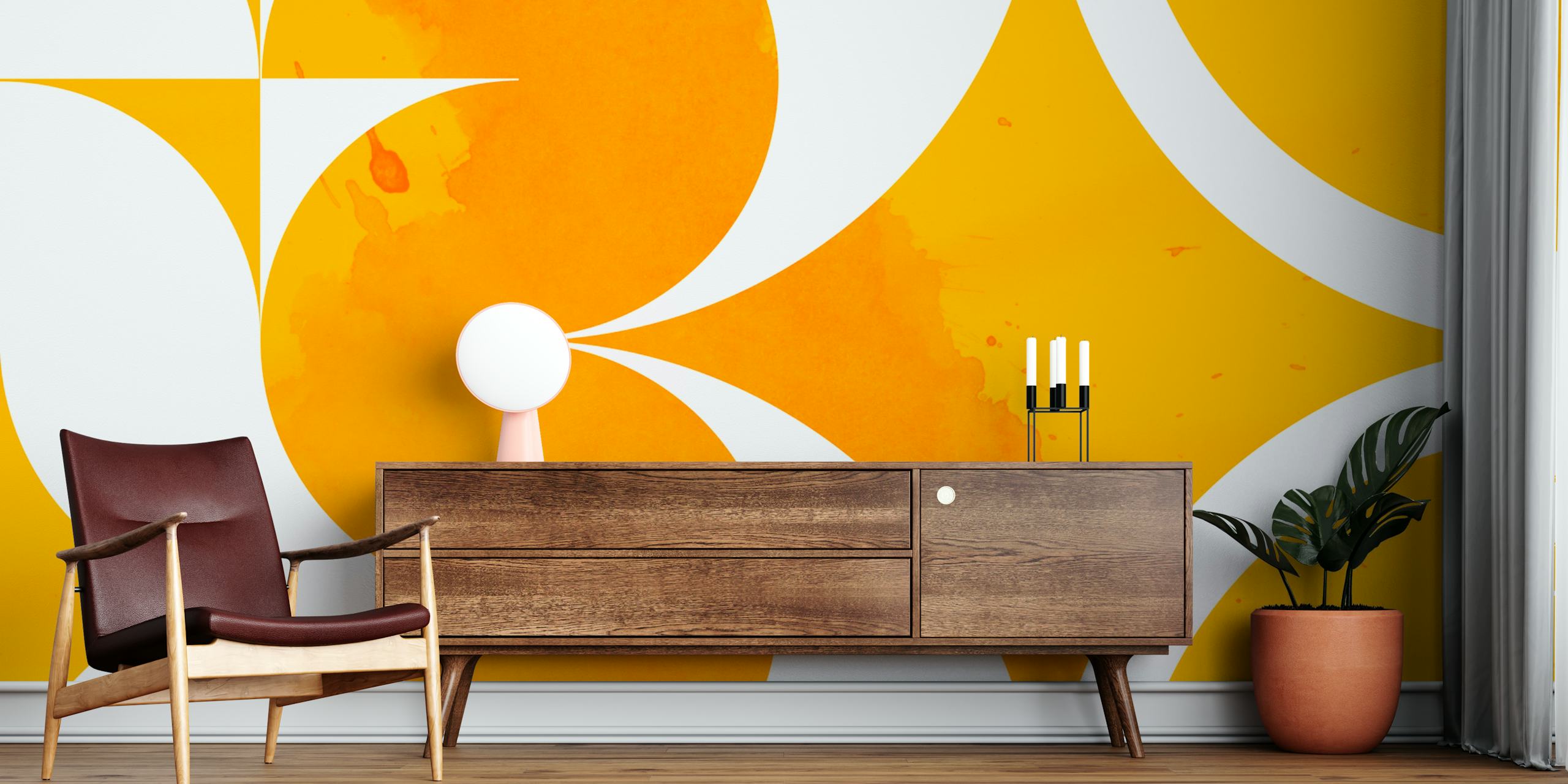 Yellow geometric shapes with white accents wallpaper