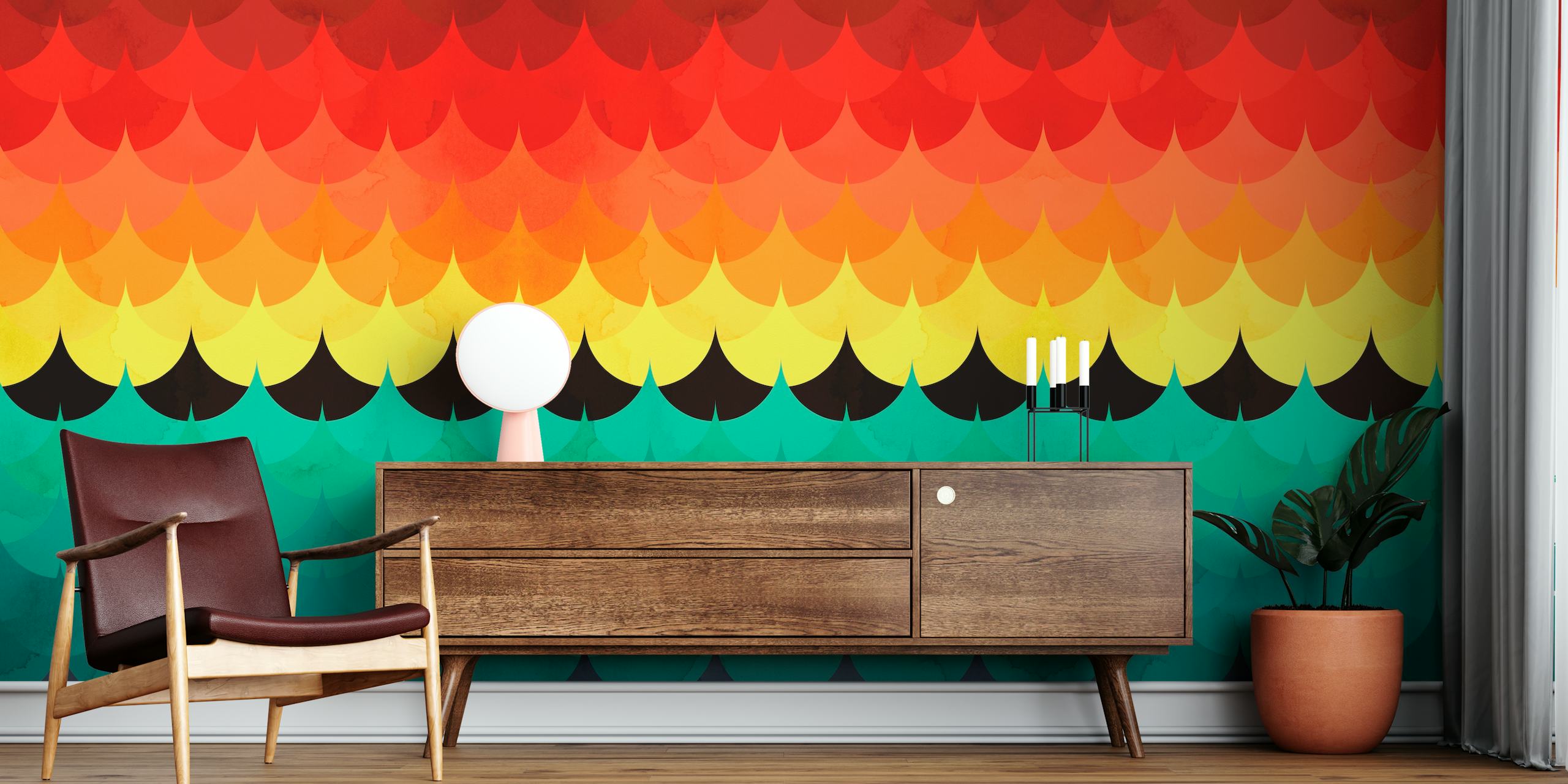 Colorful waves design tapet i et rum