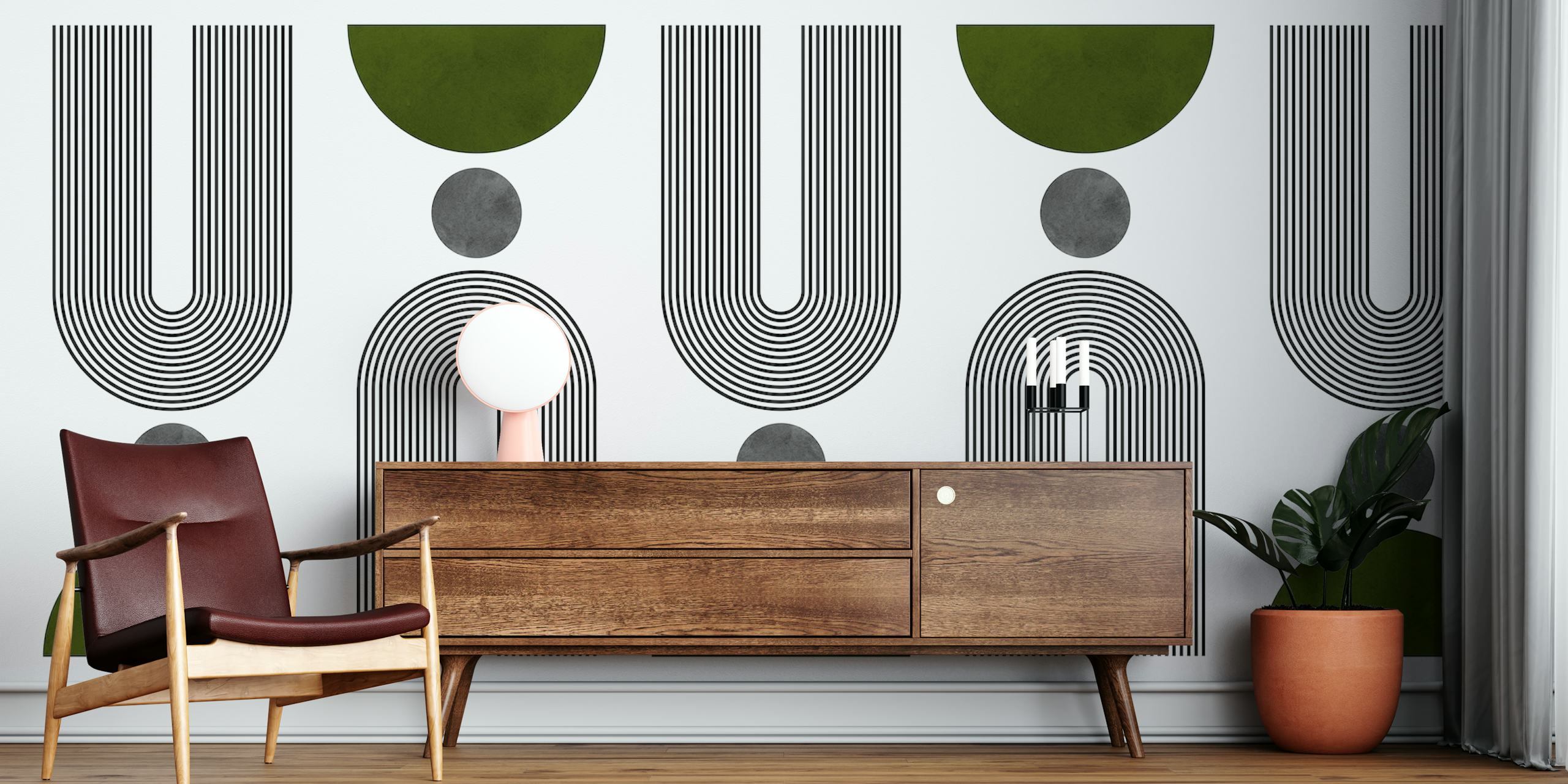 Lines and circles 14 wallpaper in a modern room