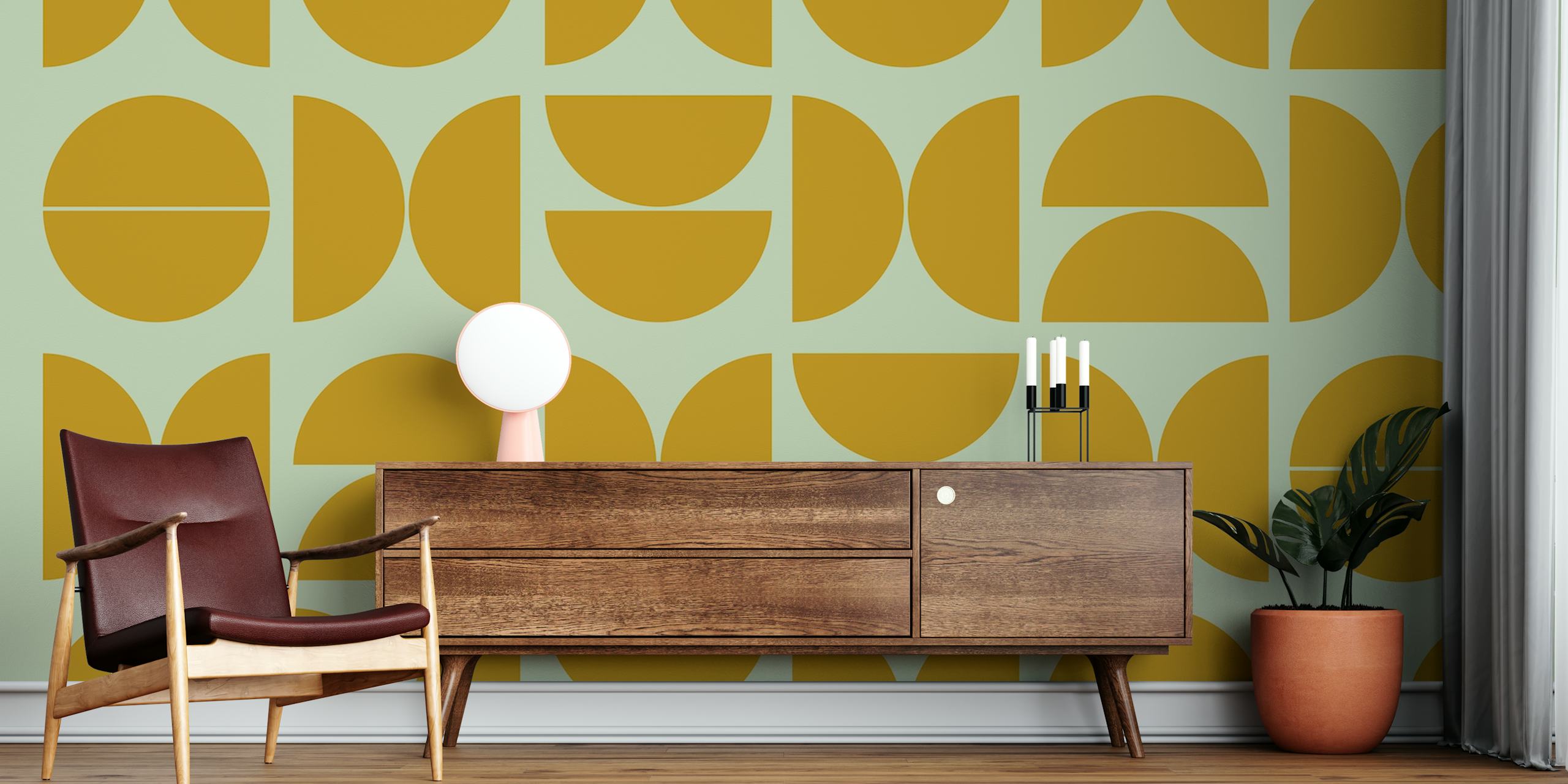 Golden Mustard Bauhaus geometric pattern wall mural