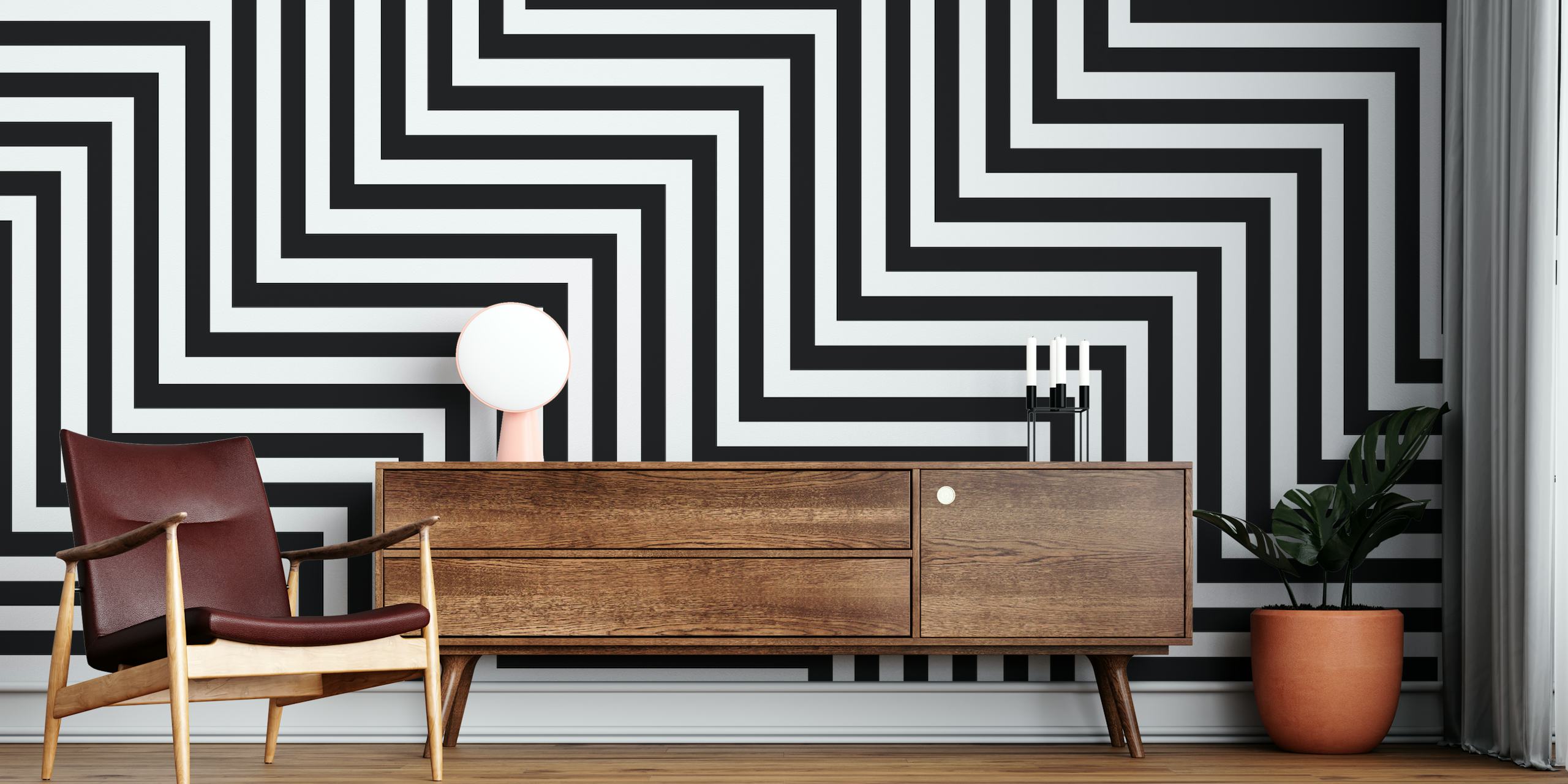 Ταπετσαρία Geometric strokes σε ένα δωμάτιο