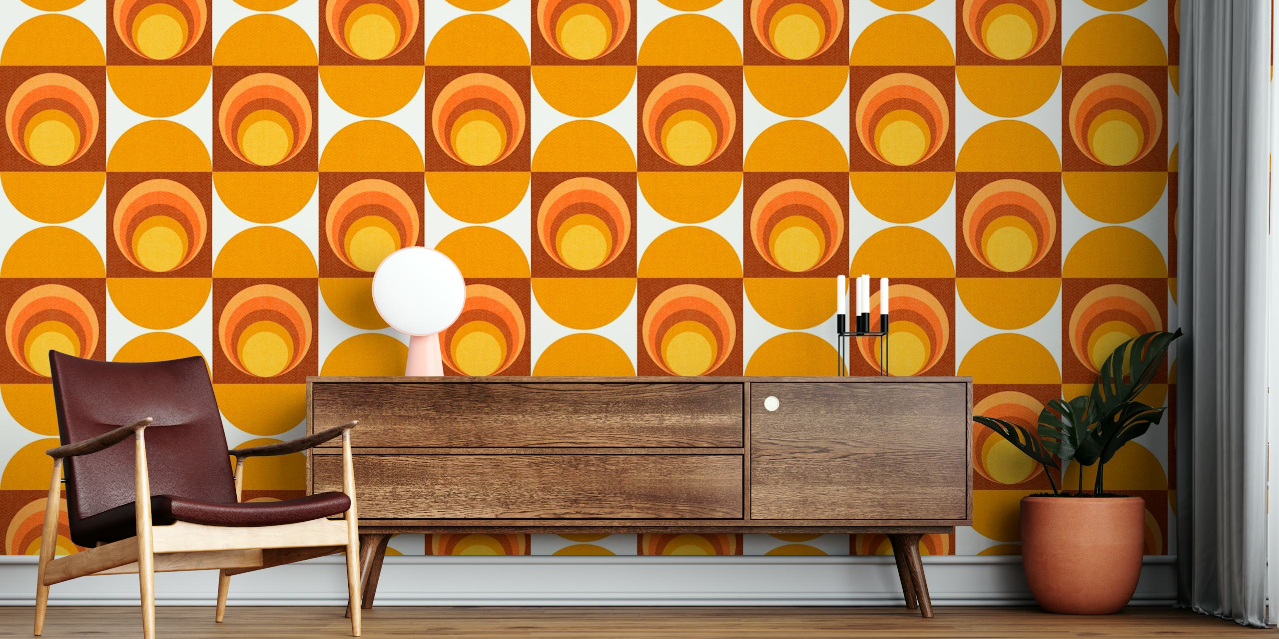Vintage Abstract Geometry Pattern Orange Sun in Raumgestaltung
